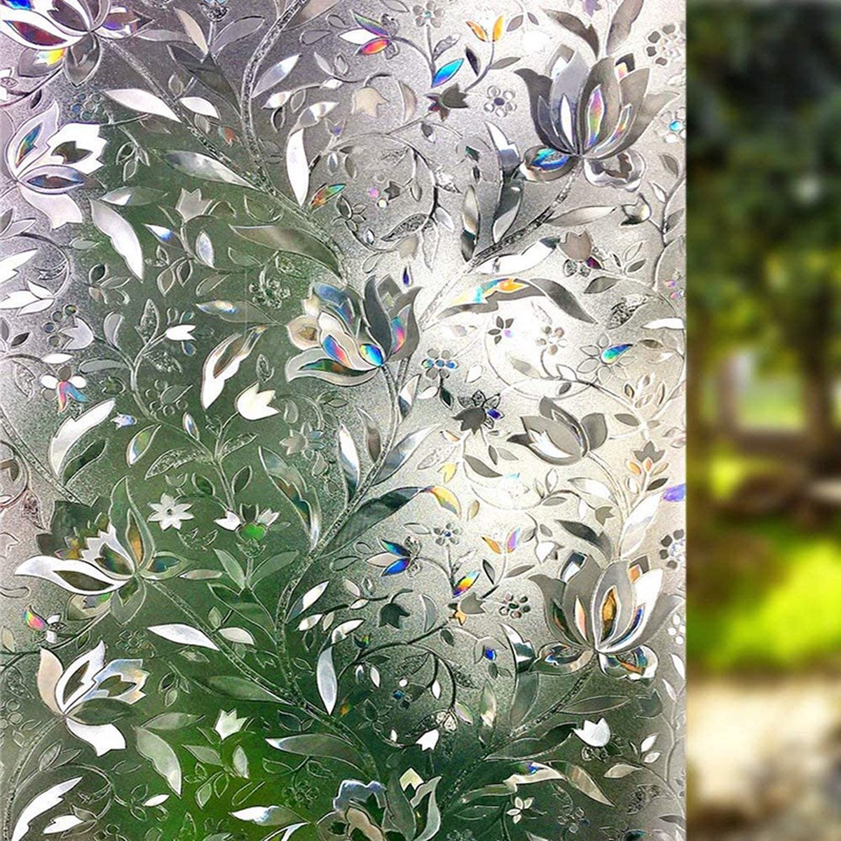 Window film - decorative window film - window sticker - 45 × 300 cm - Static - 3D orchid - anti-UV - Anti-peep - Translucent - Adhesive film without glue for