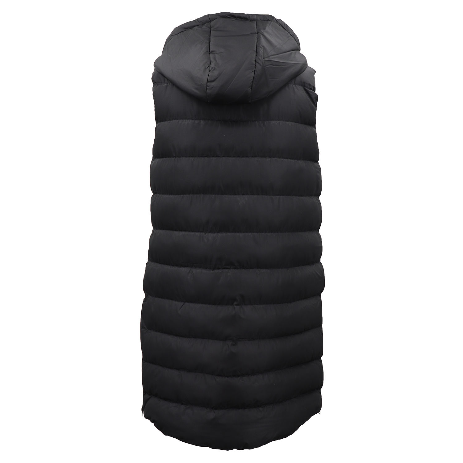 Women's Longline Padded Vest Hooded Jacket Puffer Puffy Quilted Zip Coat Gilet, Black, 8 — image 3