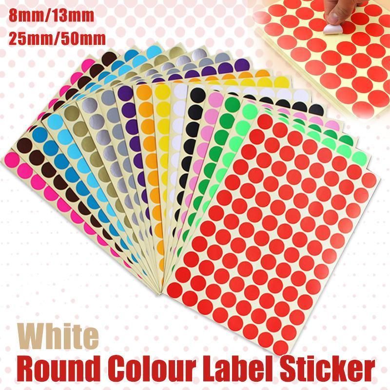 8/13/25/50mm Colour Sticker Dots Adhesive Round Labels Circular Scrapbooking White - 8mm 260 Dots - 5 Sheets โ image 2