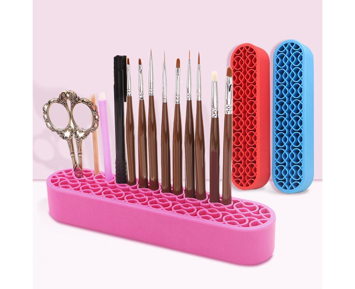 Silicone Nail Pen Holder Makeup Brush Display Stand Storage Case Desk Organizer-Pink โ image 2