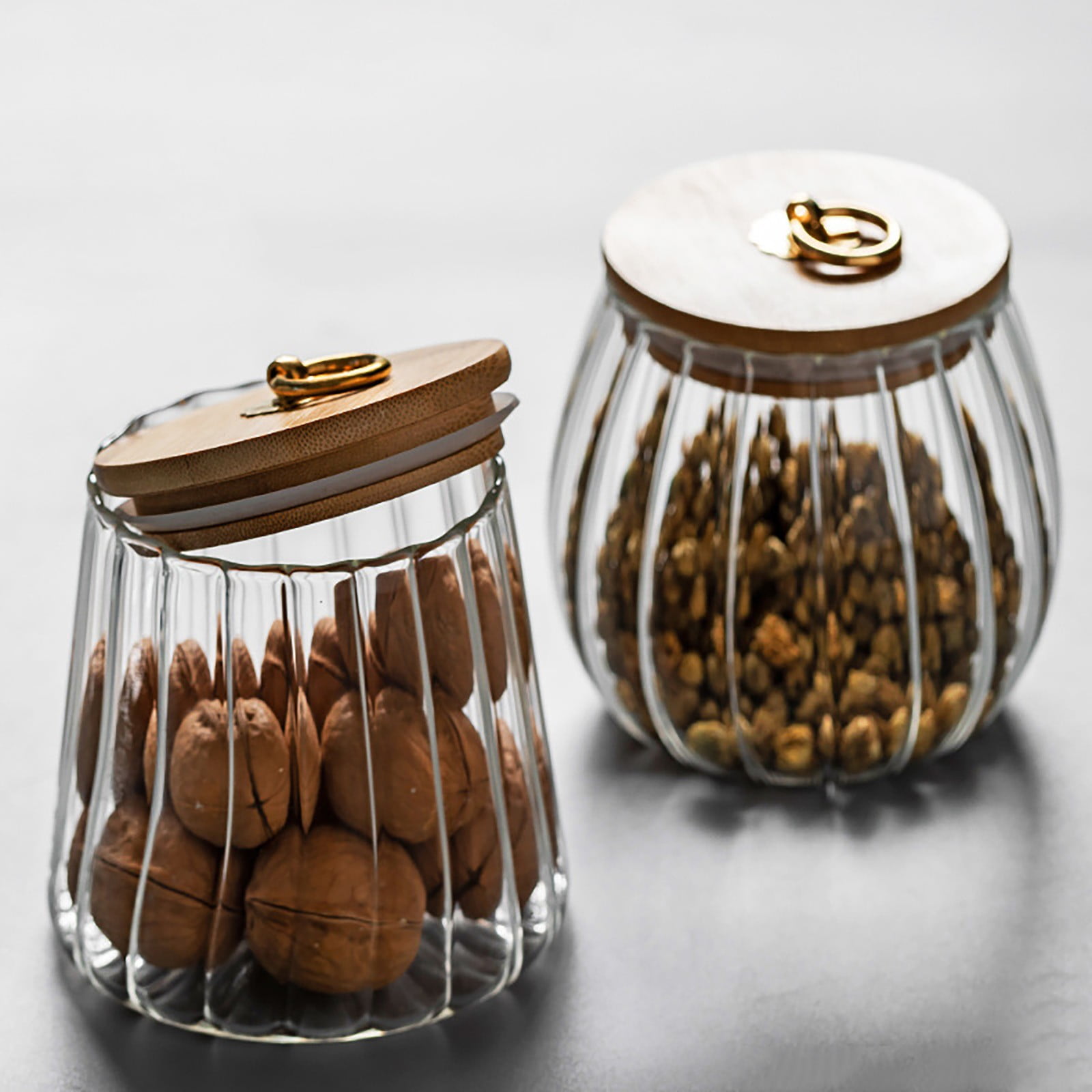 Ribbed Glass Food Storage Jar with Bamboo Lid, Airtight Canister for Sugar, Coffee Beans, Tea, Candy and Countertop Organisation โ image 3