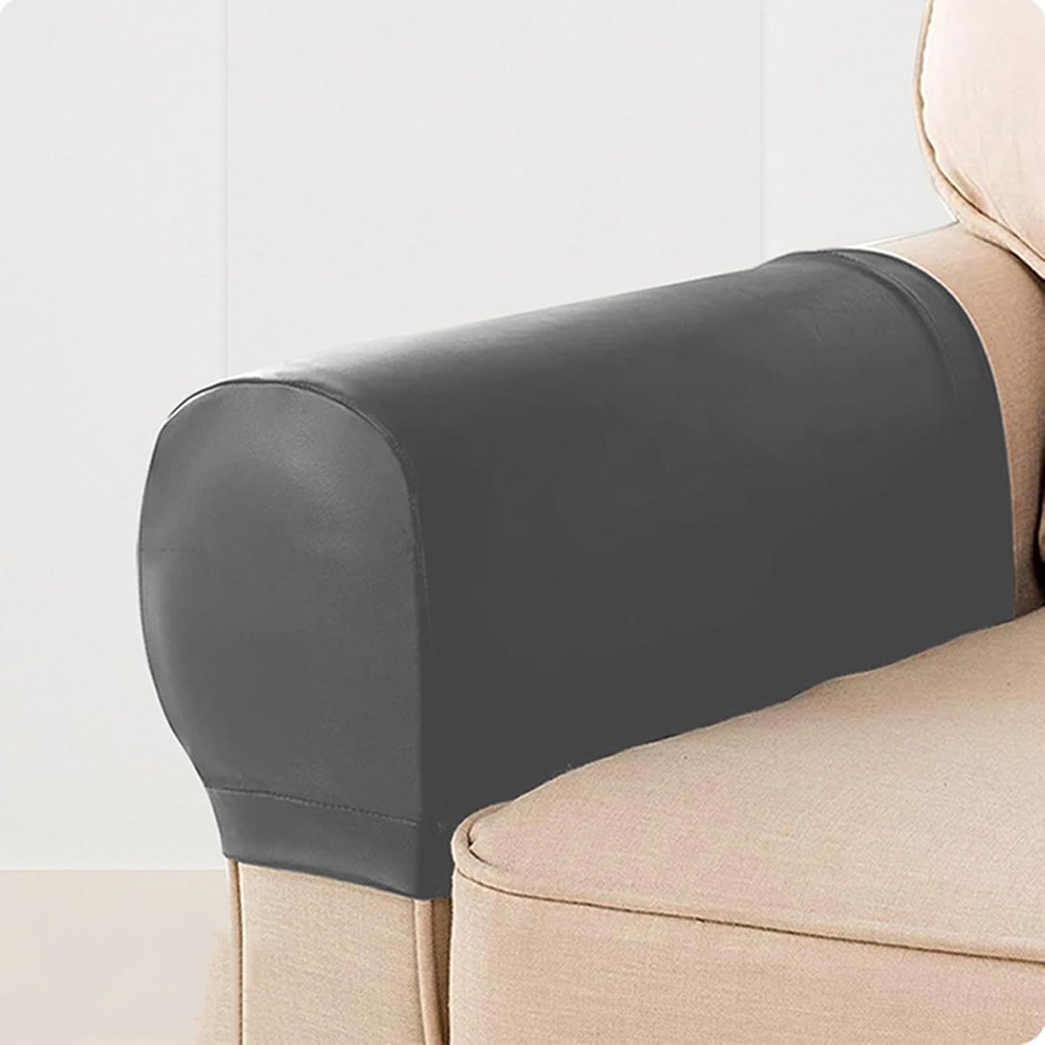 Set of 2 PU Leather Sofa Armrest Cover Anti-Slip Waterproof Furniture Armrest Protector Armchair Slipcovers for Recliner Sofa Chairs(Grey) — image 2