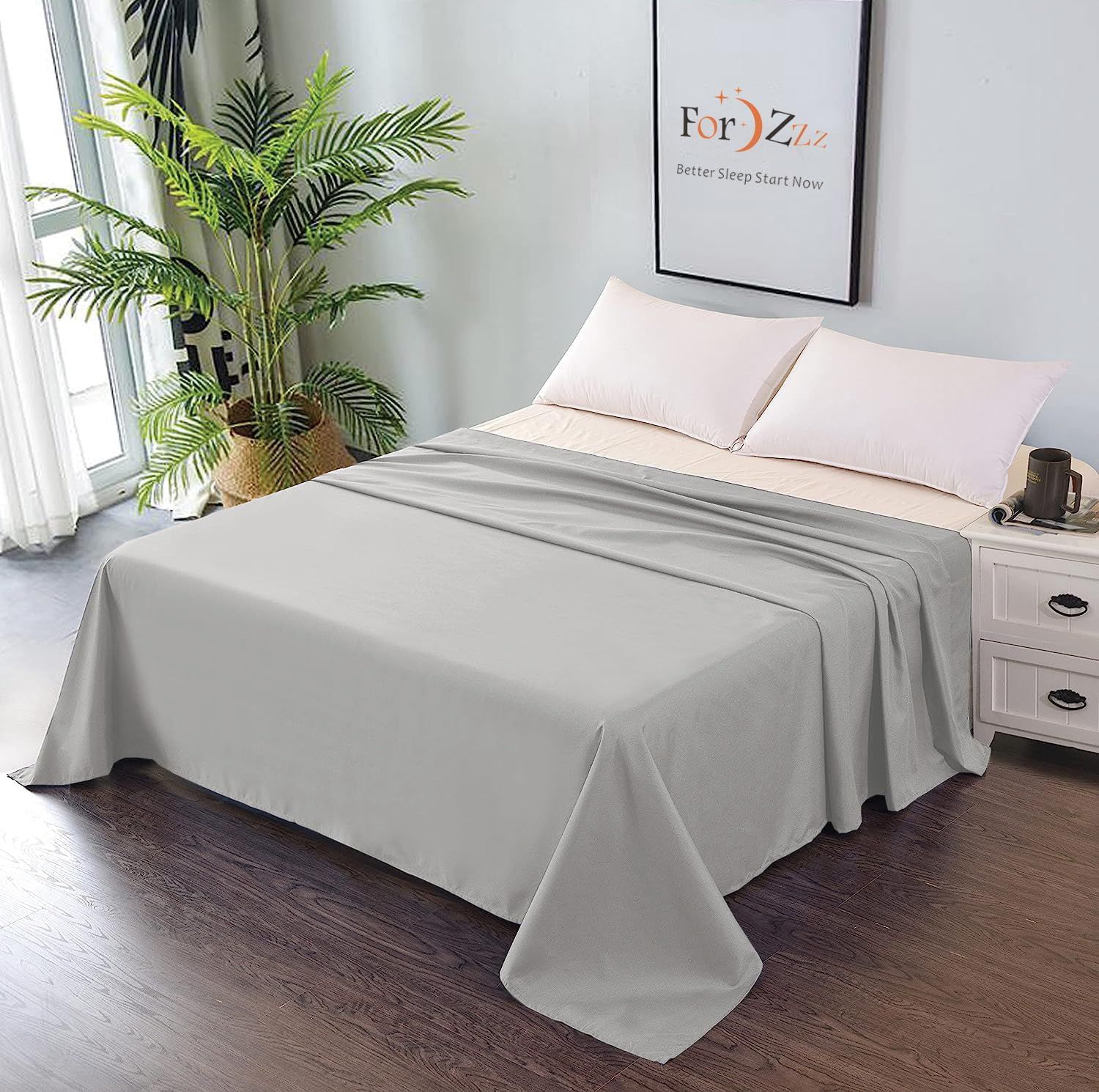 Elegant Comfort Premium Hotel Quality 1-Piece King Flat Sheet, Luxury and Softest 2000 Thread Count Bedding Flat Sheet(King,Silver-gray)