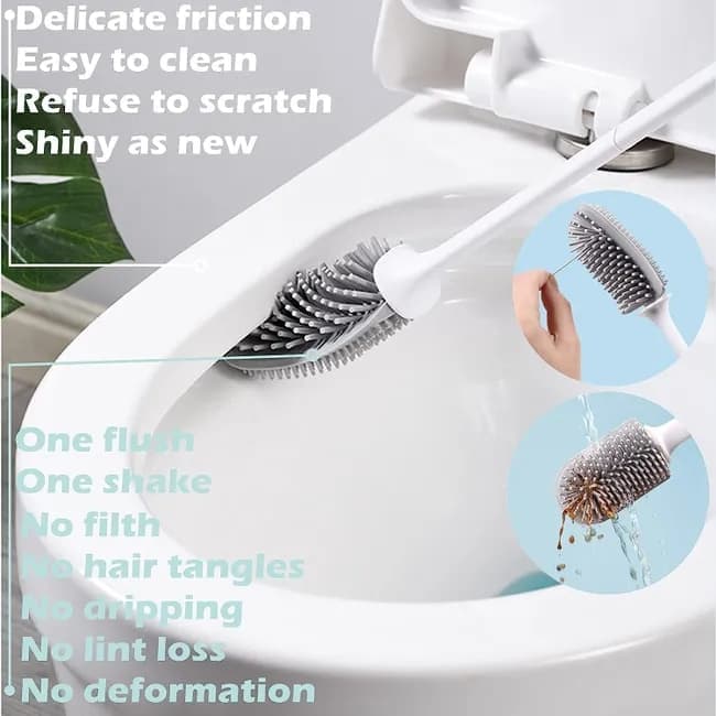 1 pcs Silicone Toilet Brush with Holder, White, Standing or Wall Mounted โ image 2