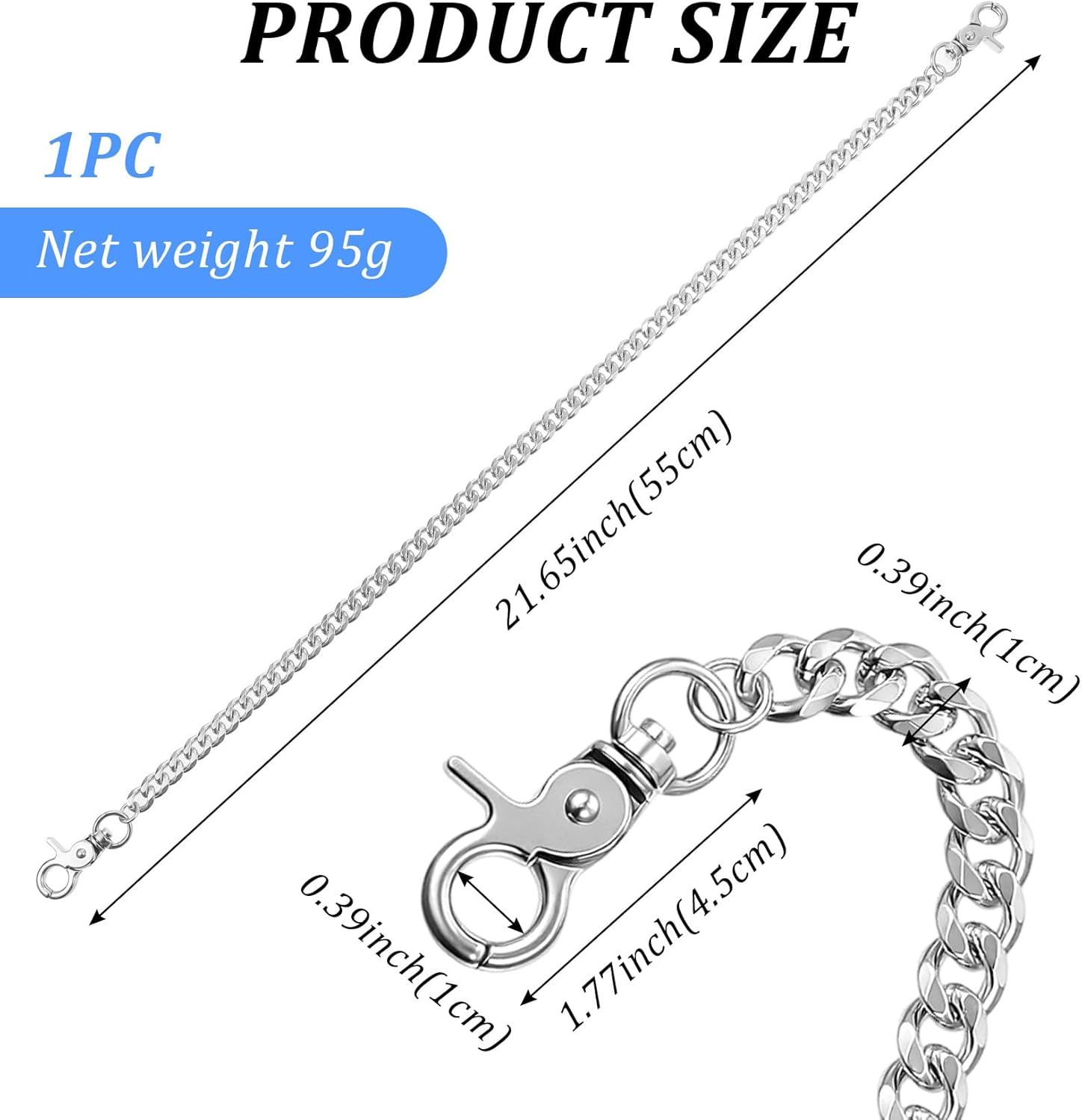 Pants Chain, Silver Durable Pants Chain Belt Wallet Chains for Men & Women Heavy Duty Metal Biker Clothing Jeans Chains Perfect for Jeans, Hip-Hop Punk Style — image 2