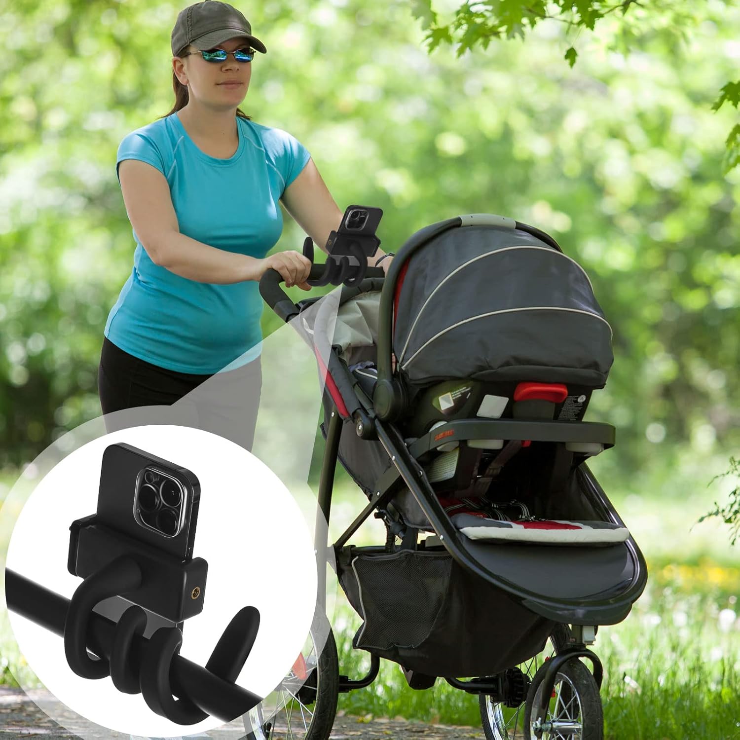 Amylove 2 Pcs Stroller Phone Holder Portable Cell Phone Holder Stand Universal Stroller Accessories for Parent Baby Toddler Cellphone Clamp with Non Slip โ image 3