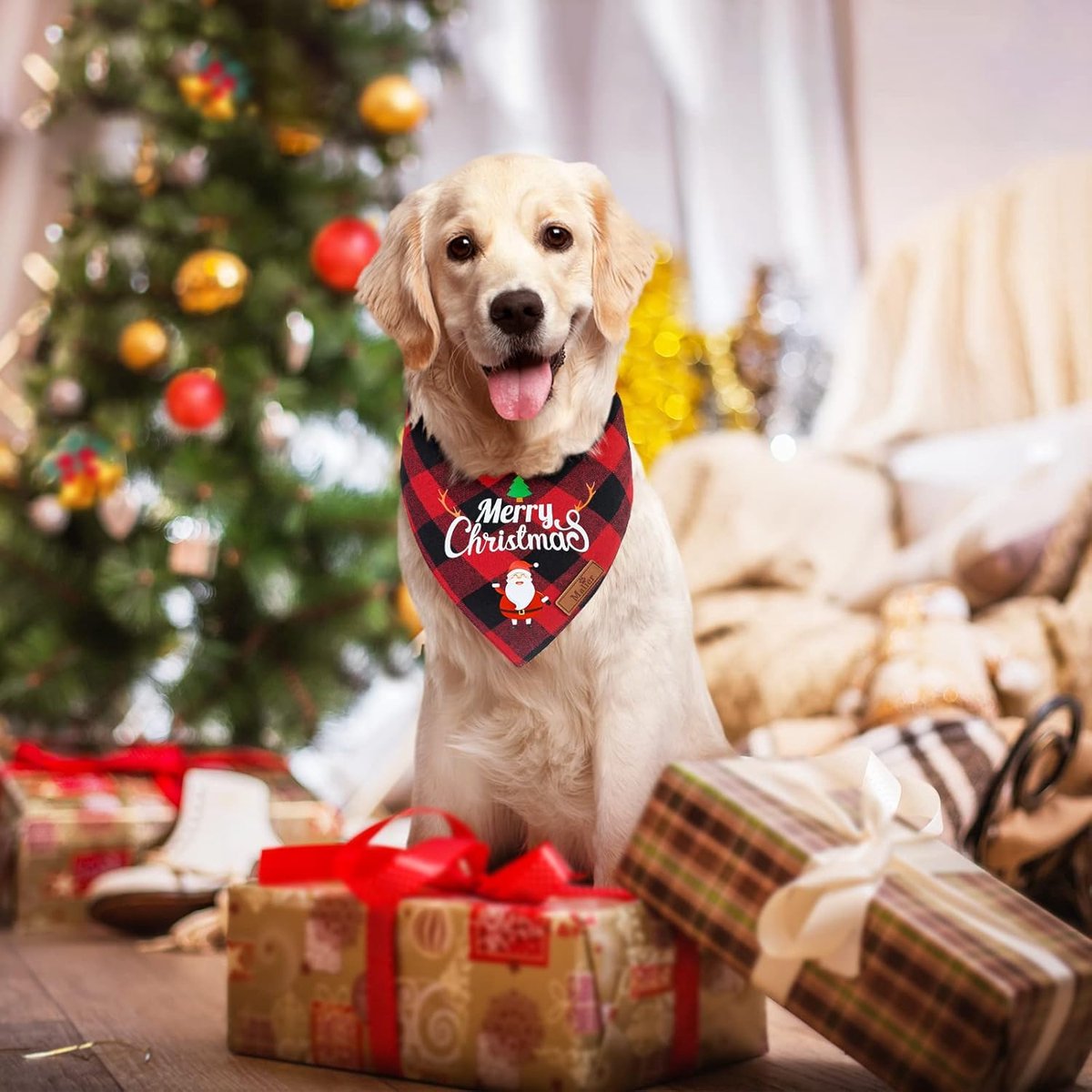 Christmas Dog Bandana - Neck Scarf For Your Pet Bandana Dog Cat - Triangular Cloth - For Small, Medium And Large Puppies - Adjustable Bandana - Red/Green — image 4