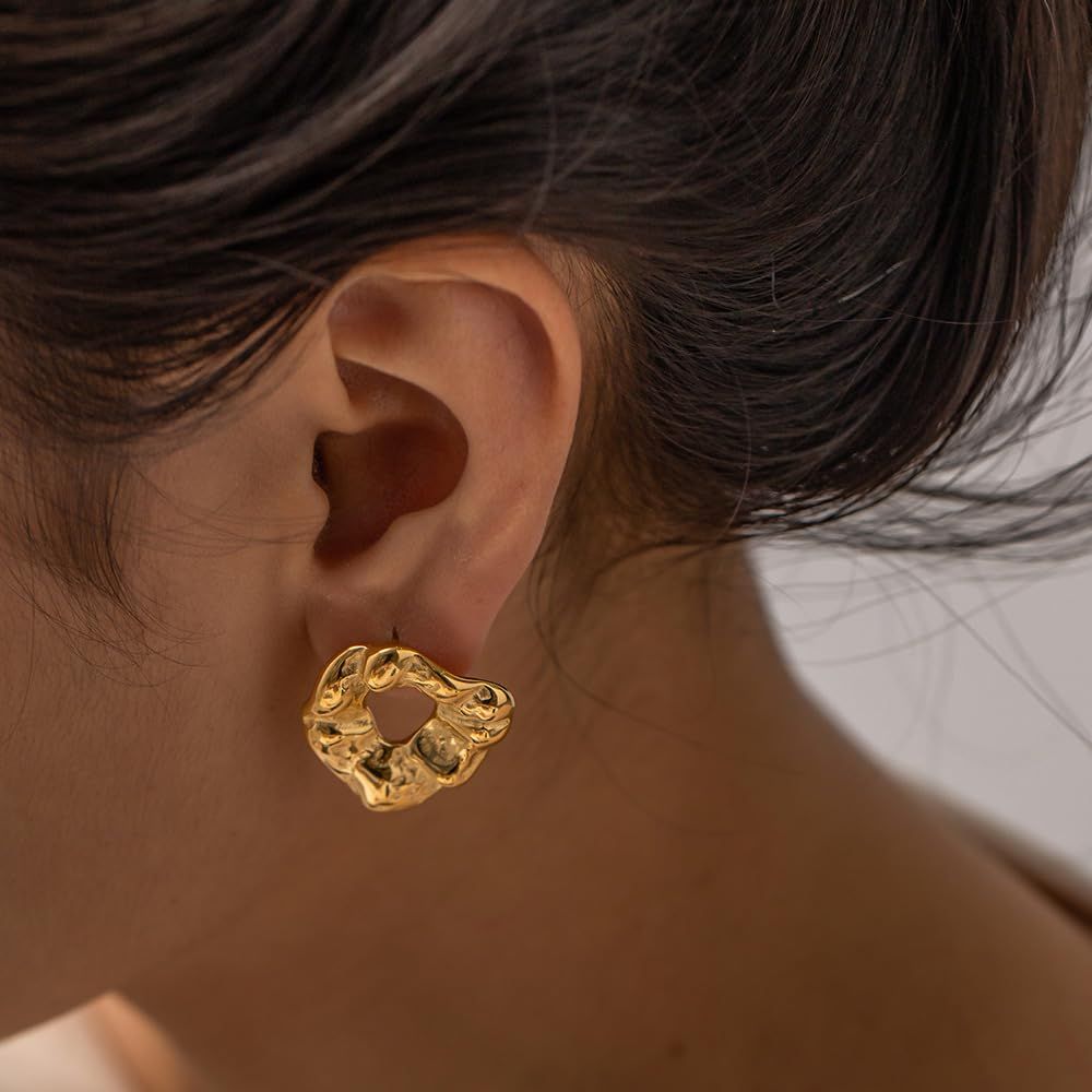 Gold Earrings for Women Girls,Plated Irregular shape Gold Hoop Earrings Hypoallergenic Earrings for Women Trendy Fashion — image 2