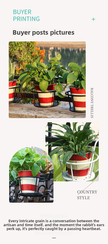 Hanging Flower Pot Holder Metal Balcony Railing Planter Basket Round Iron Rack with Mesh Bottom Fits up to 6cm Rail for Fence & Patio Black — image 5