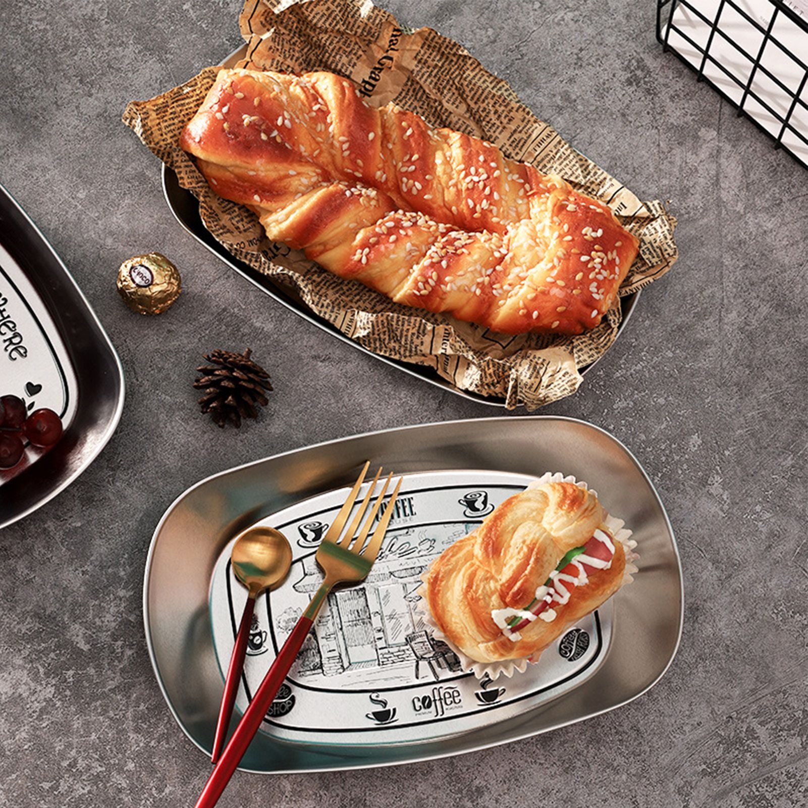 Camping Tinplate Outdoor Dinner Plate Multifunctional Kitchenware European Cutlery Portable Picnic Bowl Coffee Pattern โ image 4