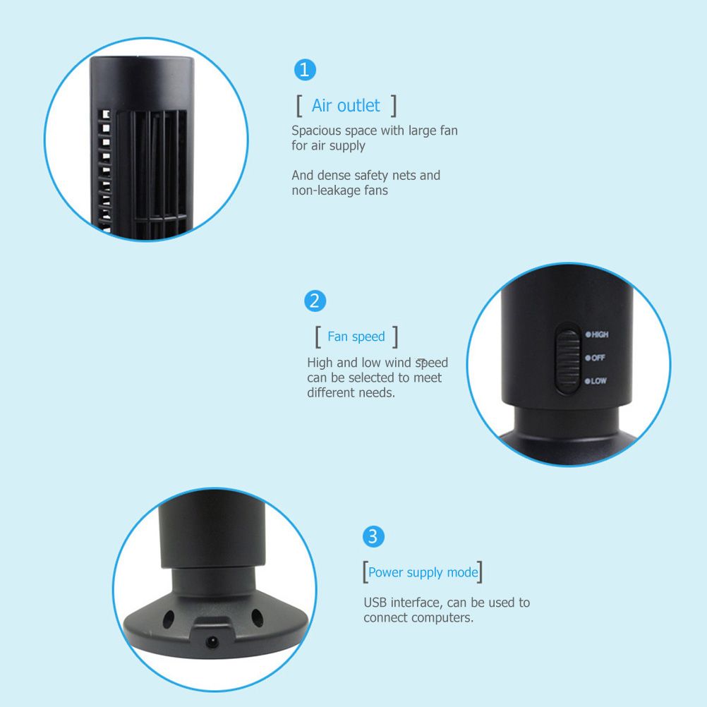 Portable Air Cooler Vertical Bladeless Fan USB Desktop Air Conditioner Fan Mini Cooling Tower Fan for Home Office — image 5