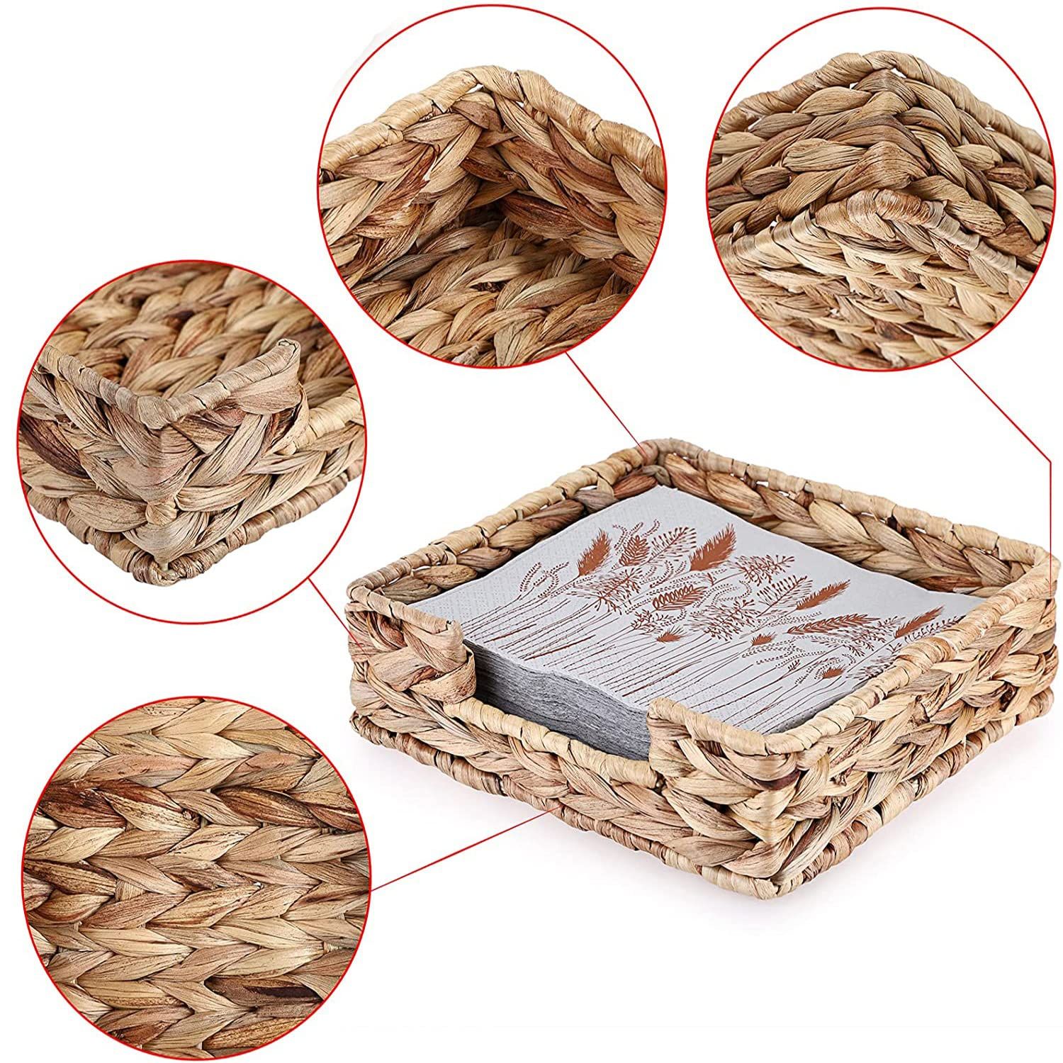 Water Hyacinth Guest Towel Holder for Bathroom, Wicker Napkins Baskets for Dinning Room, Rattan Napkin Holders for Tables, 1 Pack(Square 18 * 7cm) — image 2