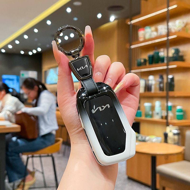 Kia Key Cover Fragrant Car Island H3 Gradient Black Standard H4 key gradient black and white single pack + metal buckle — image 5