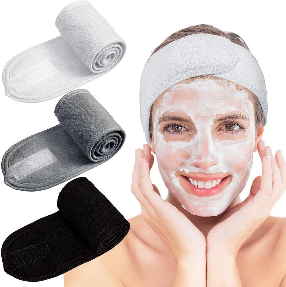9-Pack Double-Layer Makeup Headbands, White, Grey and Black Stretch Hairbands for Skincare and Yoga โ image 4