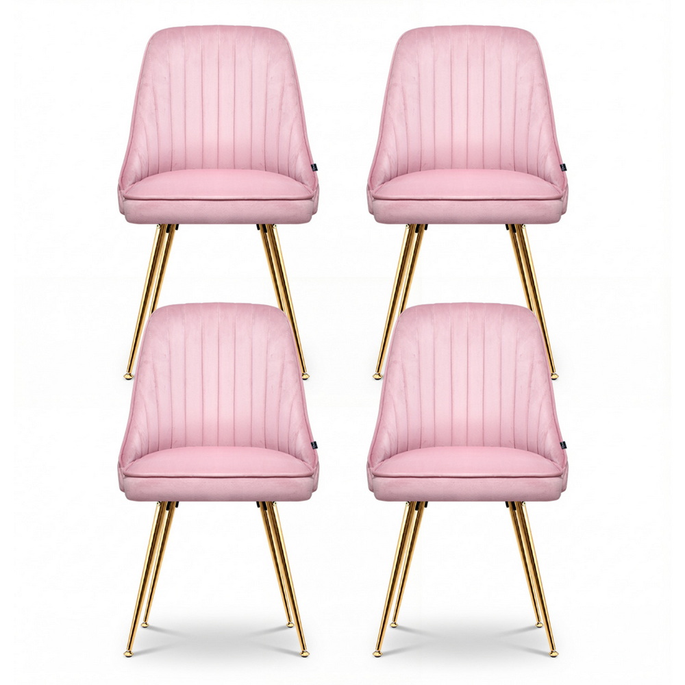 Artiss Dining Chairs Set of 4 Velvet Channel Tufted Pink โ image 3