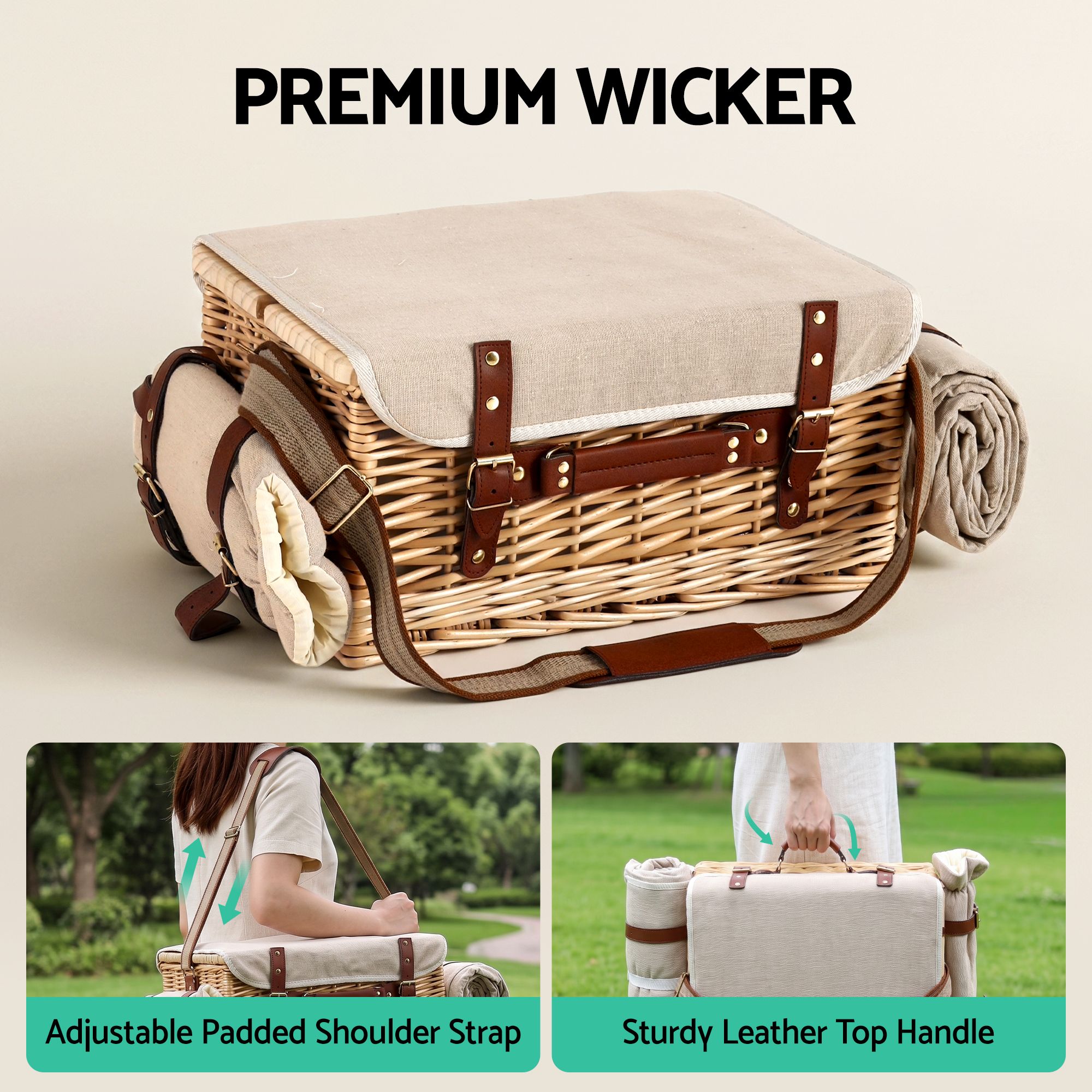 Alfresco 2 Person Insulated Picnic Basket Set with Foldable Wood Table Mat โ image 6