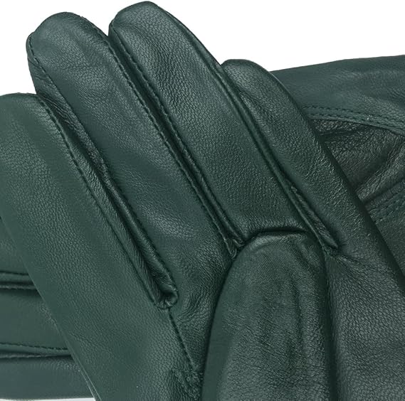 Military Green Winter Leather Gloves - Warm Fleece Lined - Stylish Size L β image 3