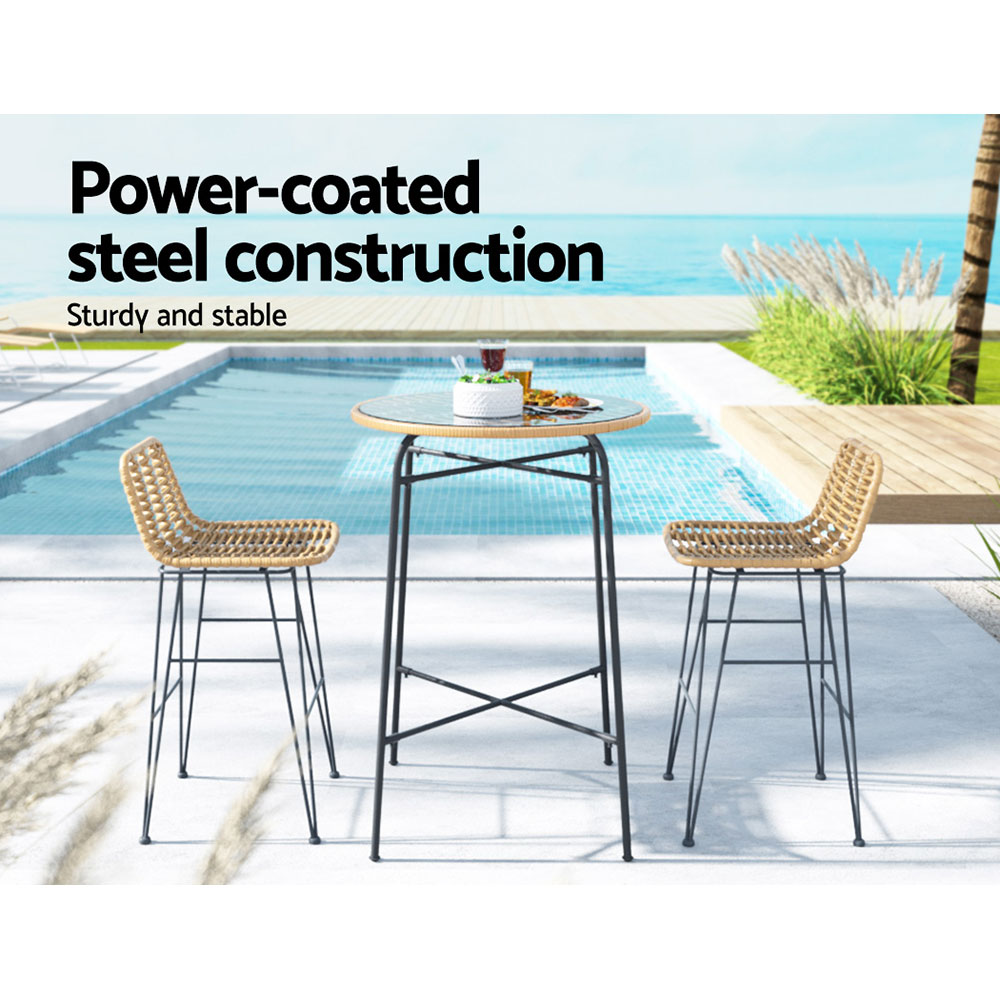 Gardeon 3-Piece Outdoor Bar Set Wicker Table Chairs Patio Bistro โ image 4