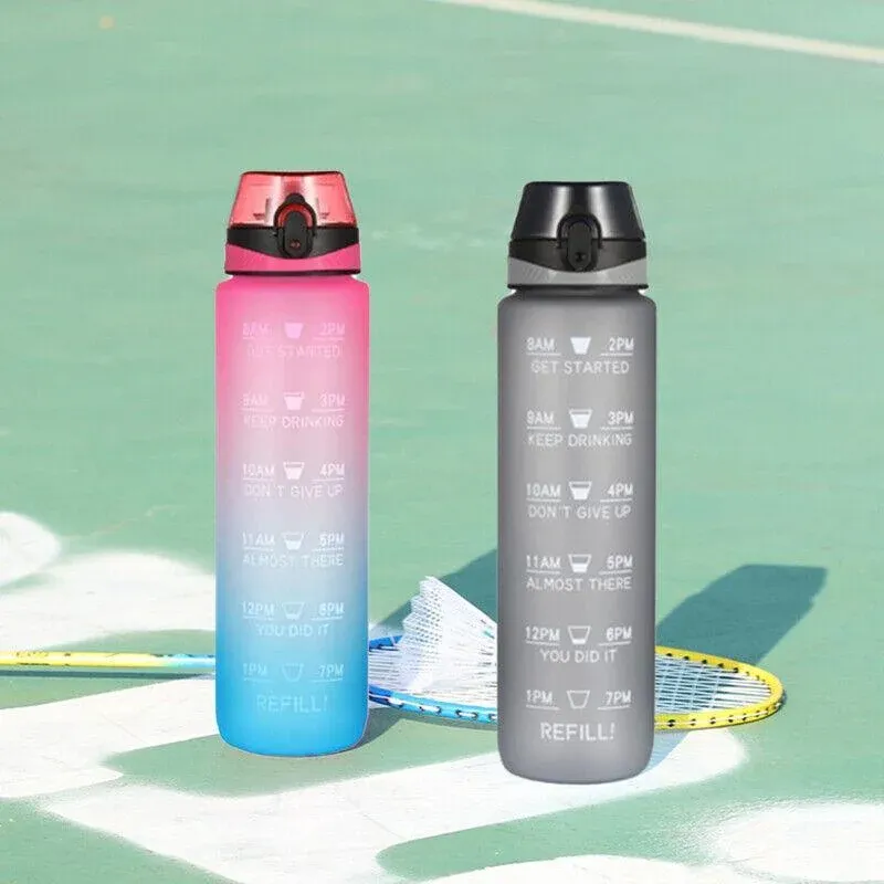 1L Water Bottle Motivational Drink Flask With Time Markings Bpa Free Sport Gym - Red+Blue β image 4