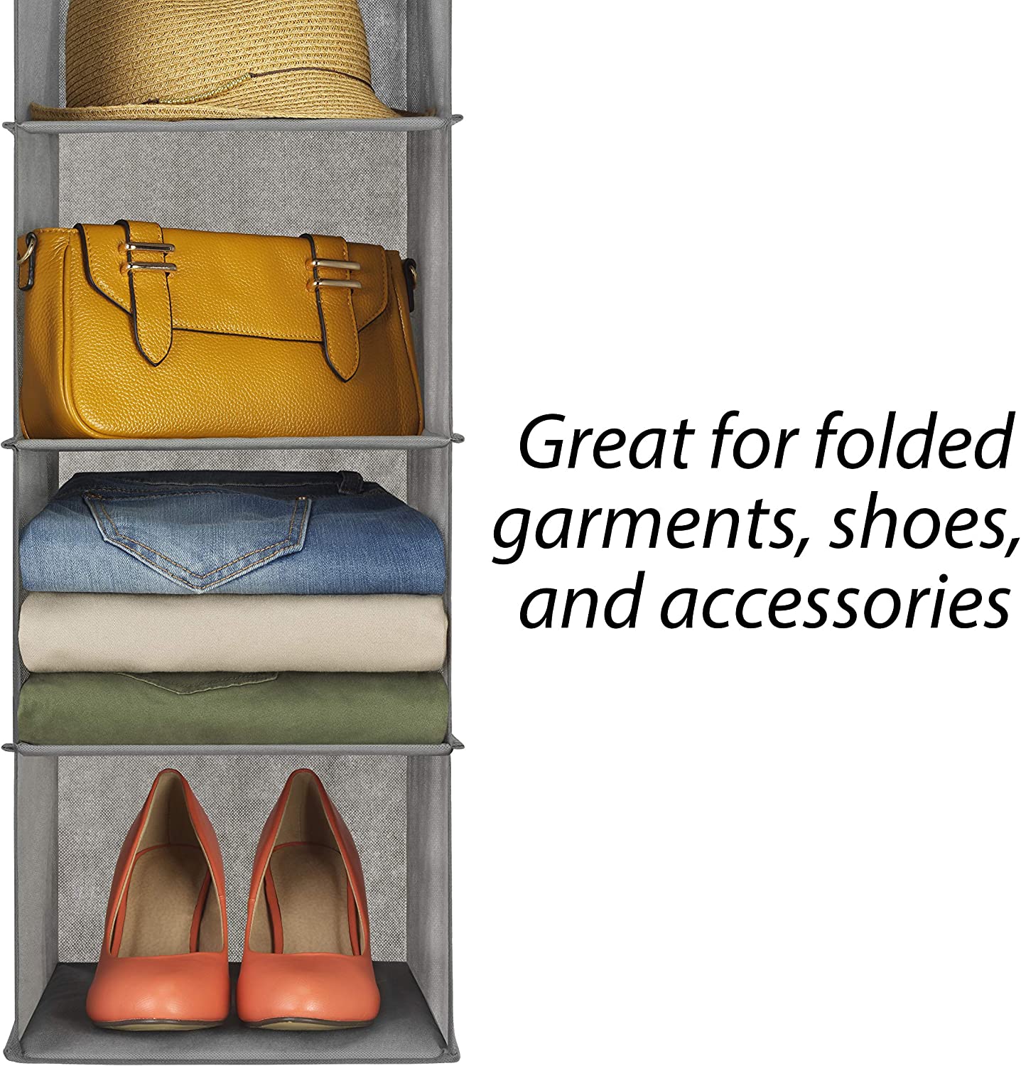 3 Pack 5-Tier Shelf Hanging Closet Organizer and Storage for Clothes (Grey) — image 6