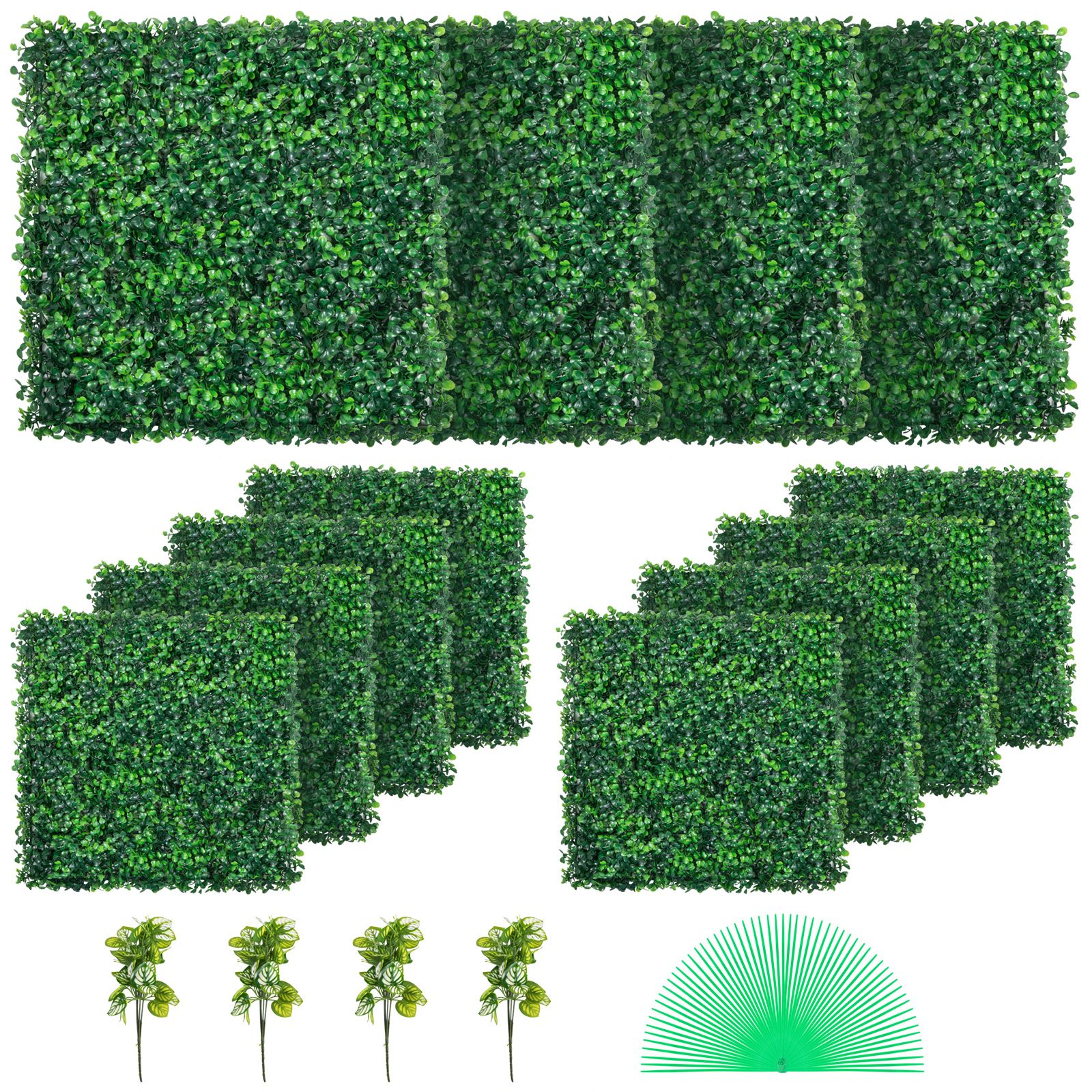 Artificial Boxwood Panel UV 12pcs Boxwood Hedge Wall Panels Artificial Grass Backdrop Wall 20 × 20" 4cm Green Grass Wall Fake Hedge for Decor Privacy Fence