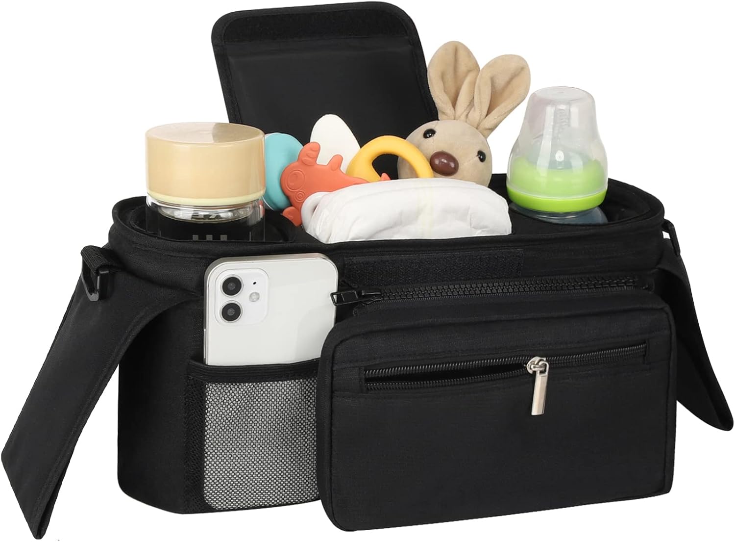 Universal Stroller Organizer with Insulated Cup Holder Detachable Phone Bag and Shoulder Strap,Stroller Bag Caddy Organizer Accessories Fits for Uppababy, Baby โ image 3