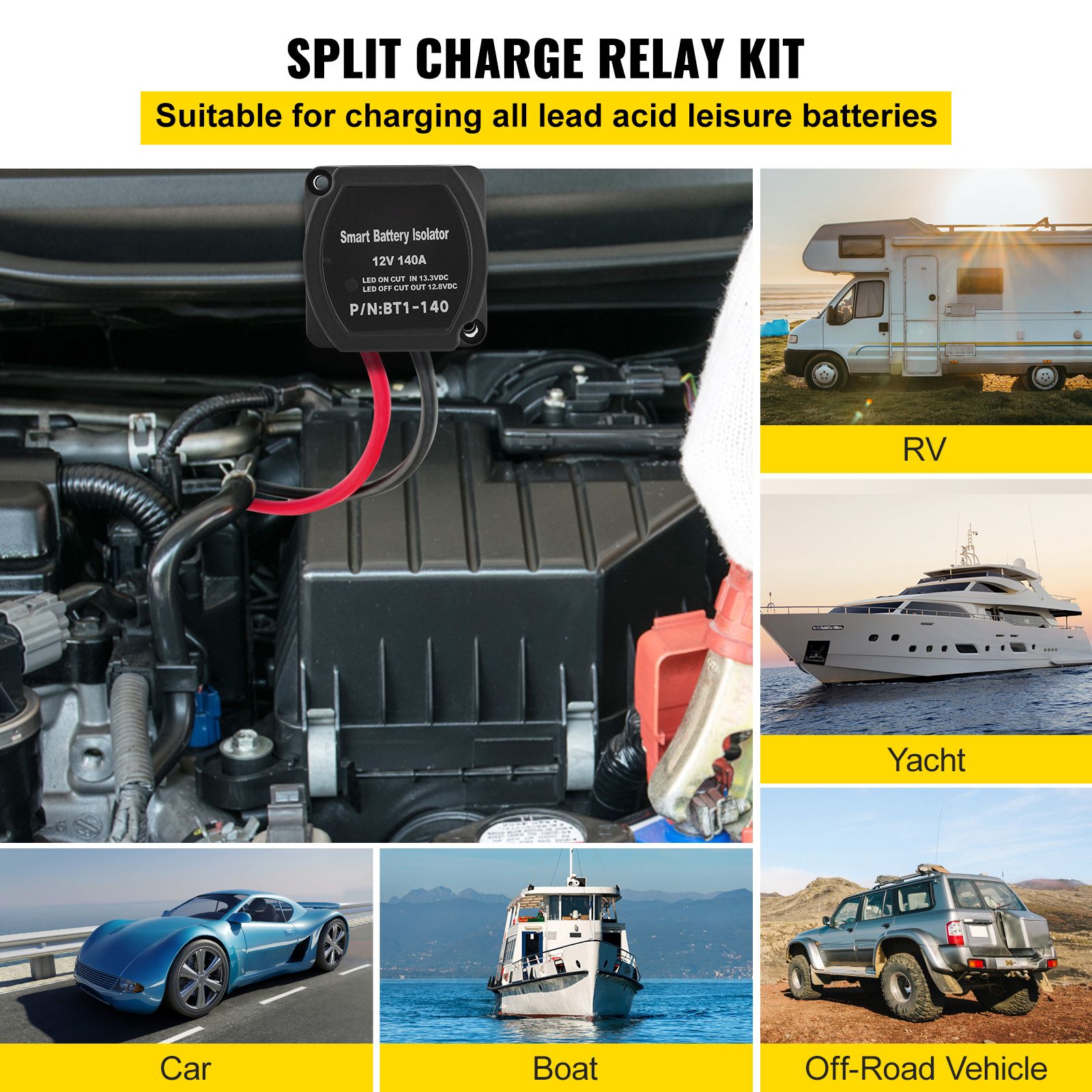 Split Charge Relay Kit, 6mtr, Automatic Dual Battery Isolator Kit with 140AMP Voltage Sense Relay VSR, Compatible with RV Marine Car Vehicle Truck Caravan โ image 2