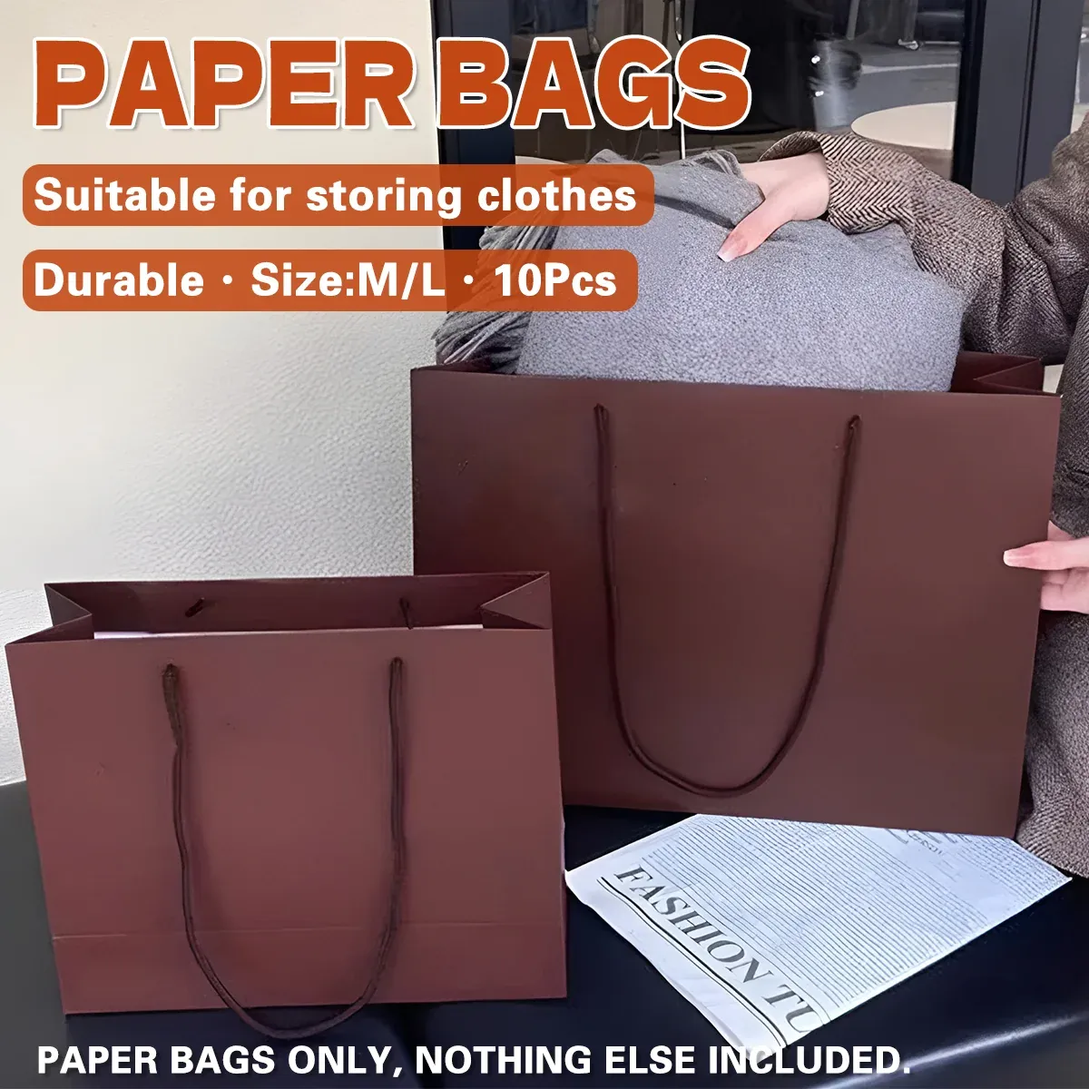 10PCS Clothing Gift Bags High-Quality Durable for Apparel Shopping Bag Packaging - M — image 2