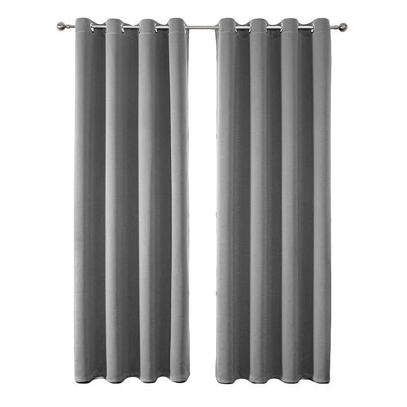 2pcs Semi Blackout Curtain Fabric Solid Colour Home Decor Drapes for Living Room - Light Grey - 132 × 244cm
