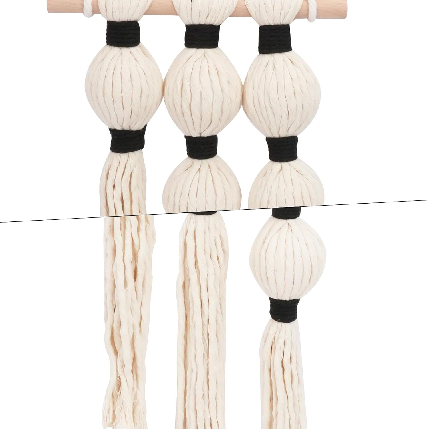 Wall Hanging Tassels Sphericity Cotton Textile for Bedroom Living Room Decor, Natural Farmhouse Rope Ball Yarn Art — image 4
