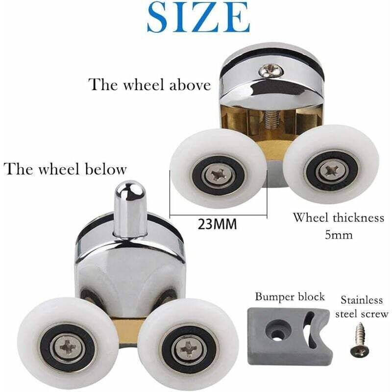 Shower Door Roller, 4pcs Double Shower Door Rollers Sliding Door Wheel Replacement for Shower Enclosure for 14mm Glass Hole — image 2