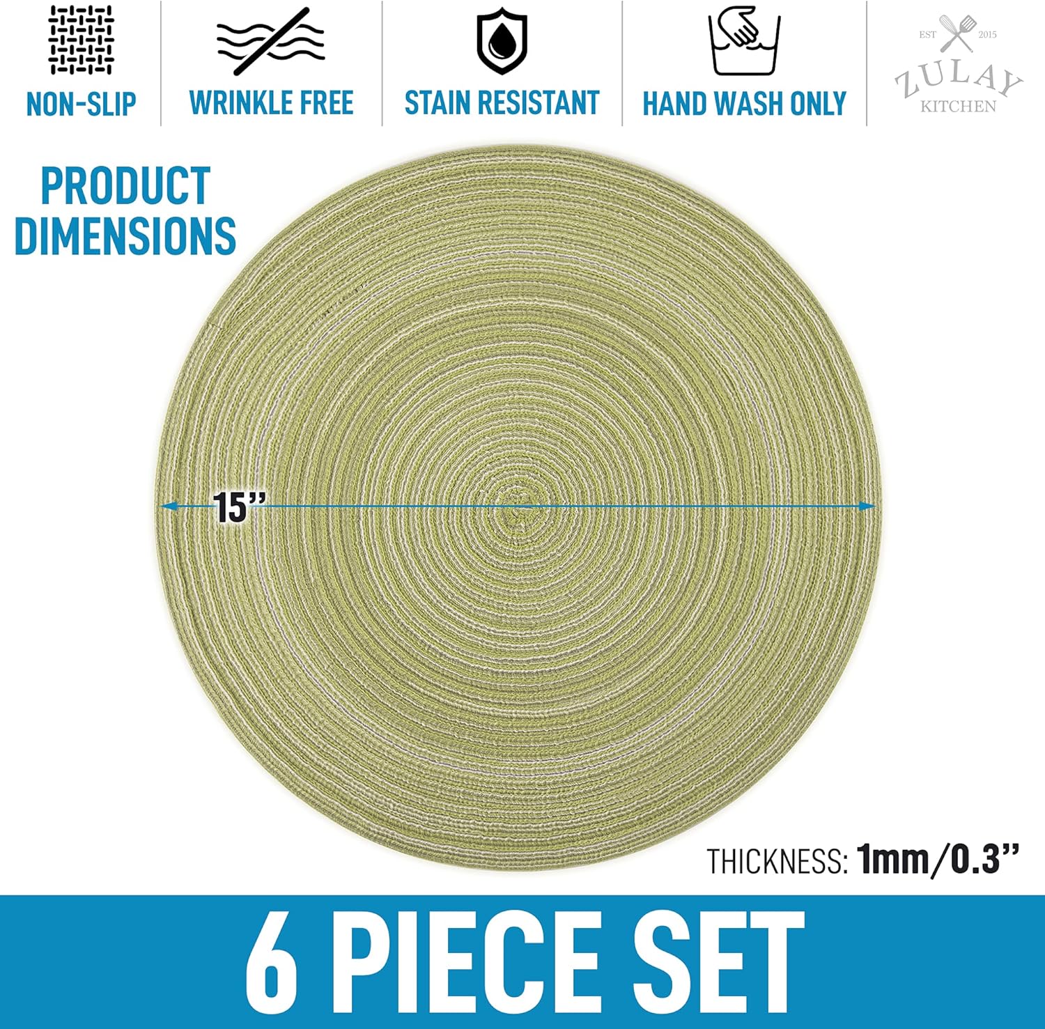 15 Inch Round Placemats for Dining Table Set of 6 - Braided Round Place Mats & Anti-Skid Placemat - Heat Resistant Round Woven Placemats & Table Mats for โ image 6
