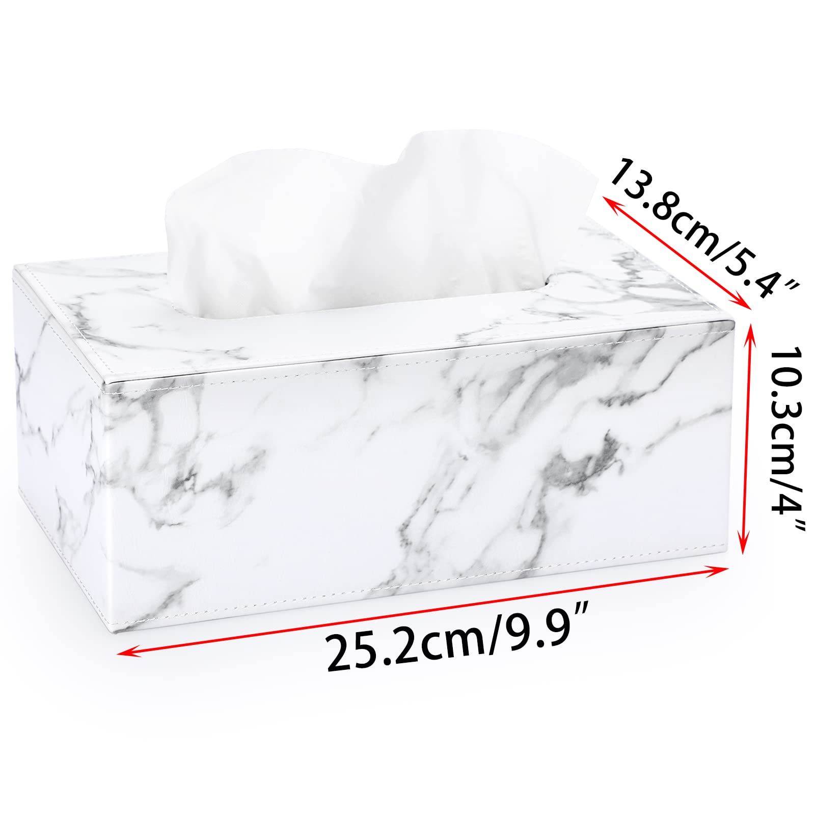 Holder with Magnetic Bottom, Decorative PU Tissue Box for Vanity Dresser Night Stand Table Countertop Home Office Car,Marble White โ image 3