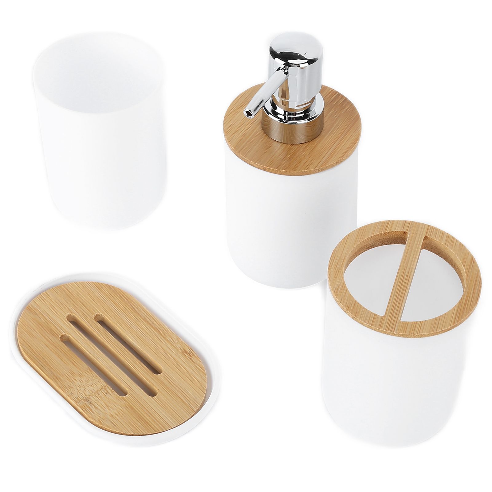 4Pcs Bathroom Accessory Set Bamboo Waterproof Durable Gift Toothbrush Cup for Home HotelWhite โ image 3