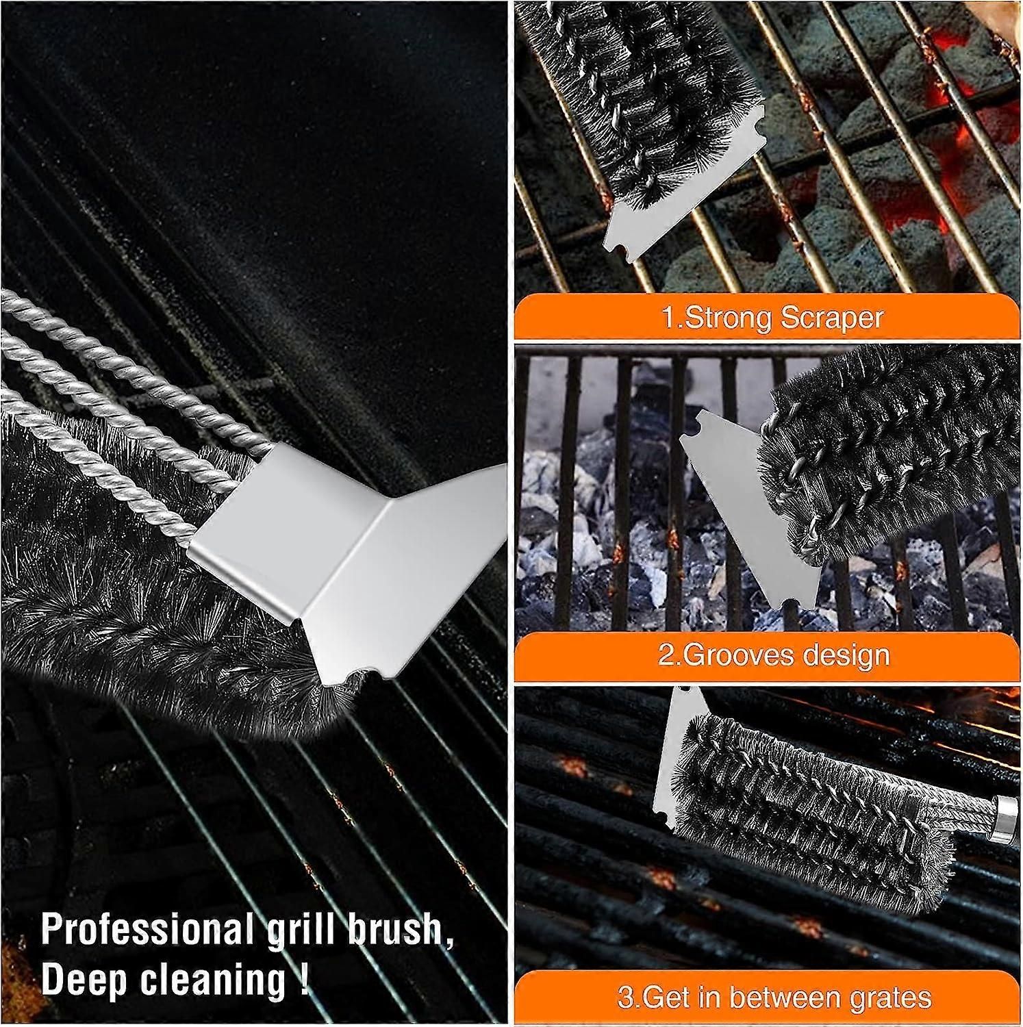 2-Pack Stainless Steel Grill Brush with Scraper Compatible with Weber — image 2