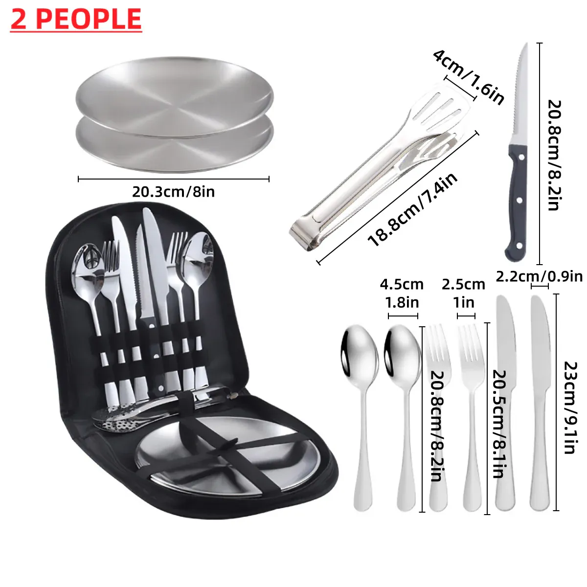 10/20PCS Camping Cutlery Set Outdoor Picnic Utensils Plates Spoons Forks Knives - Red-2 People — image 4