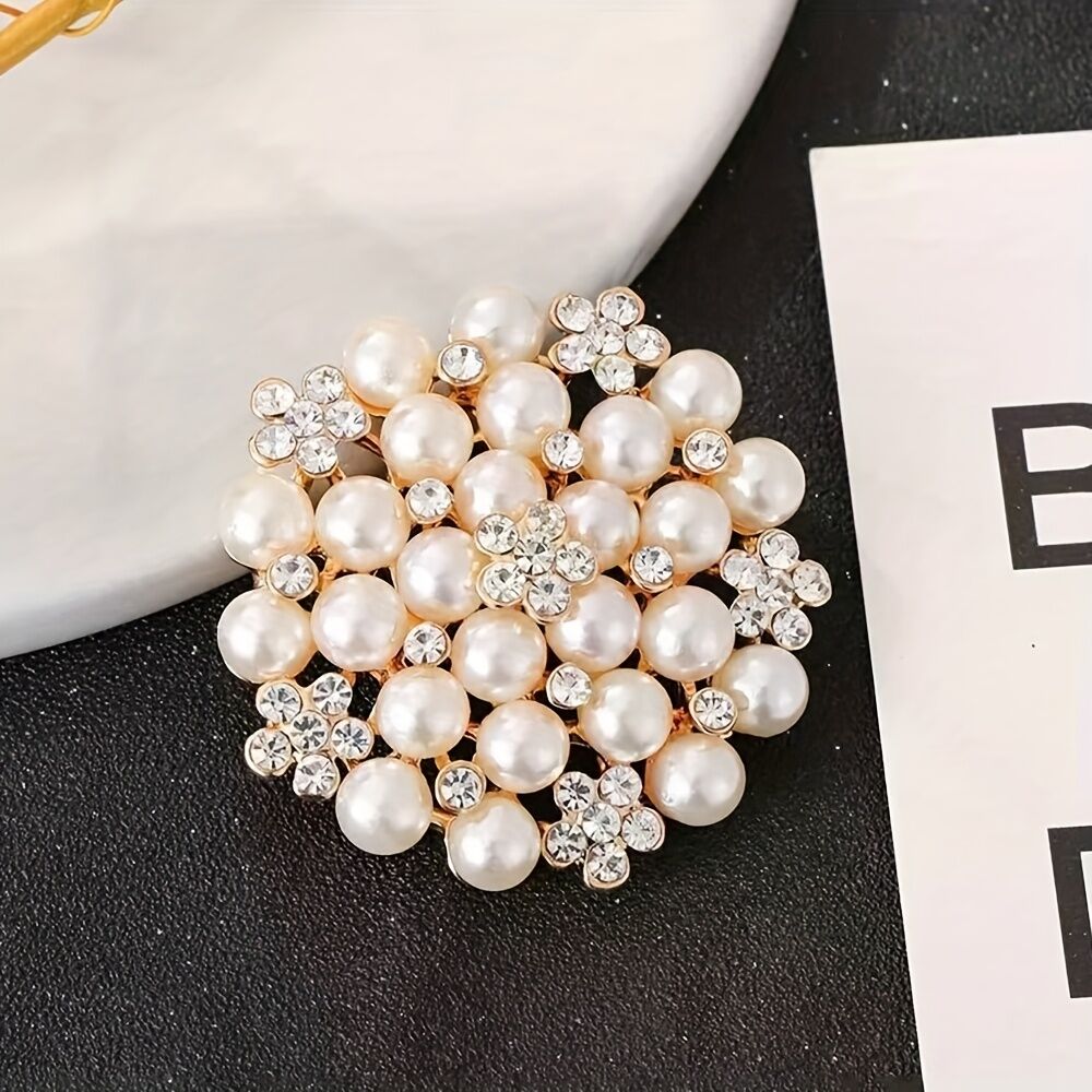 Elegant Women's Pearl Brooch, Floral Crystal and Pearl Brooch for Women's Dance Party Wedding Bride Fashion Jewelry — image 4