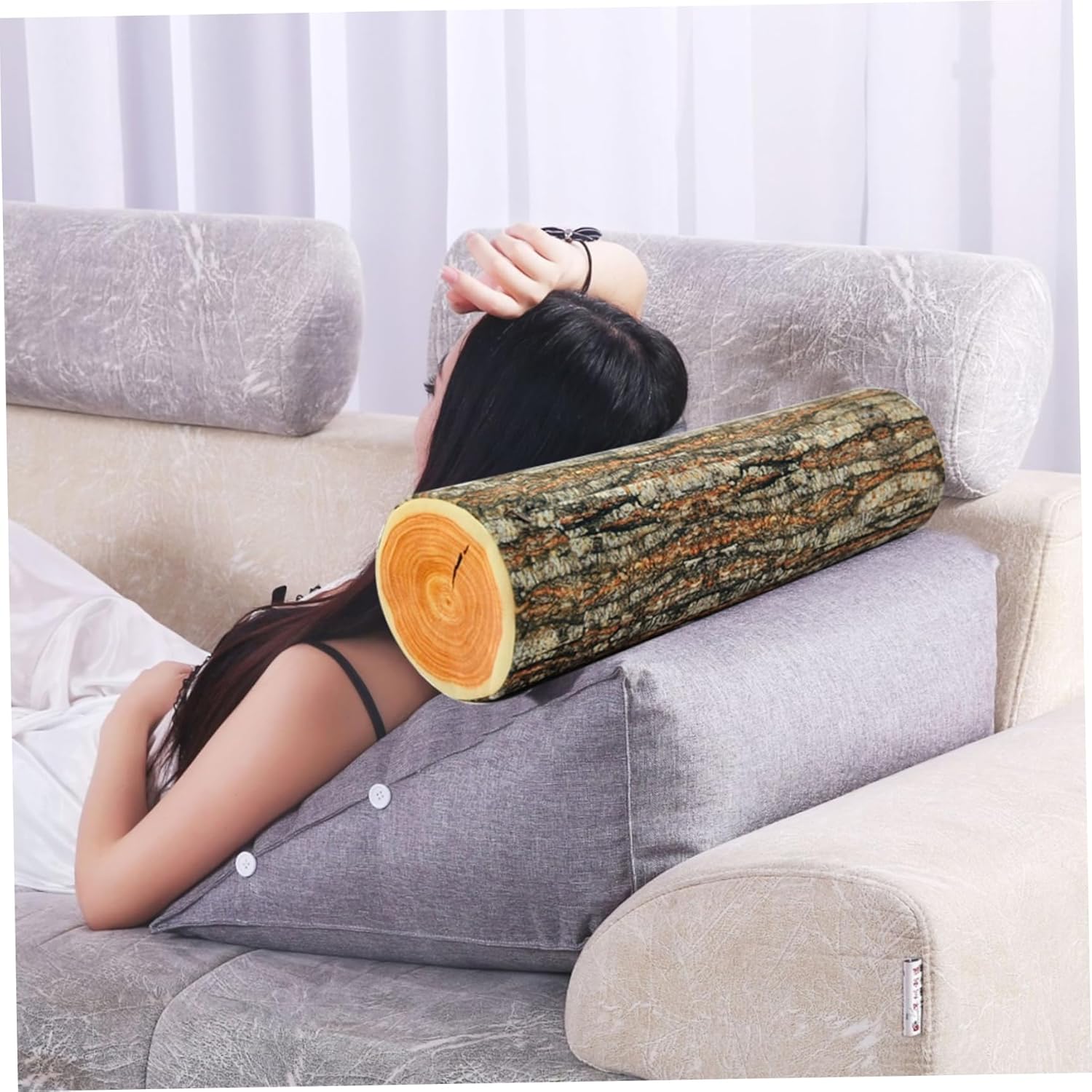 Log Cushion Round Stump Shaped Wood Grain Design Decorative Pillow Cover for Home Decor — image 6