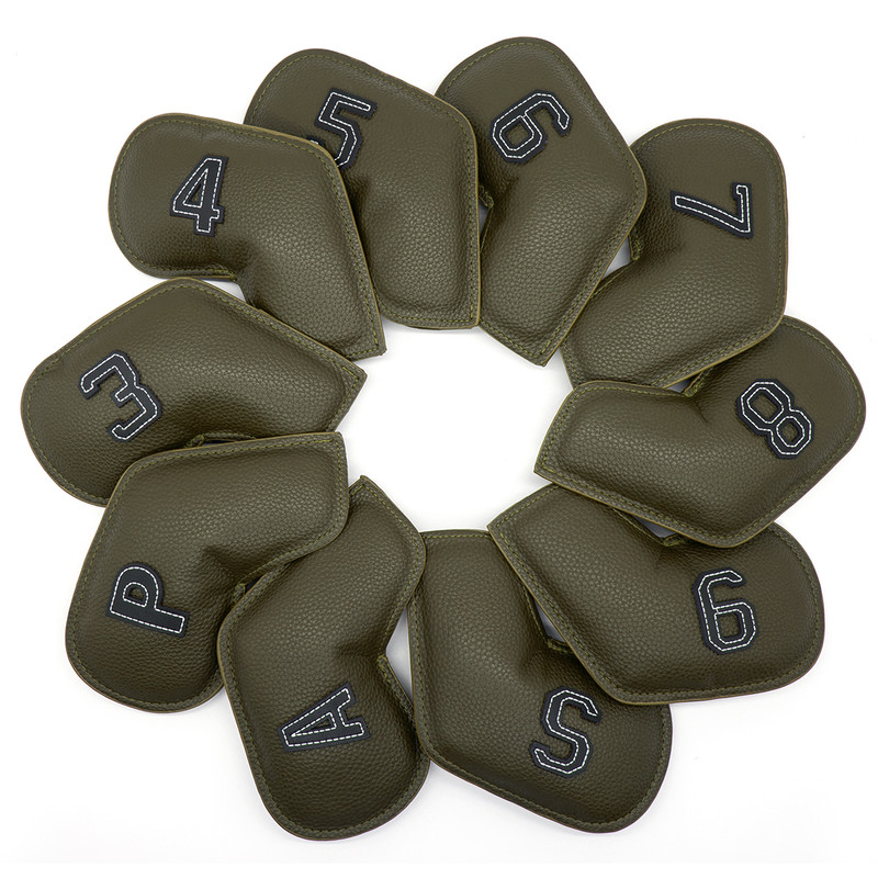 Gray Green Golf Iron Head Covers Set of 10 - Waterproof PU Leather Club Protectors with Embroidered Numbers (3-9, P, A, S) โ image 2