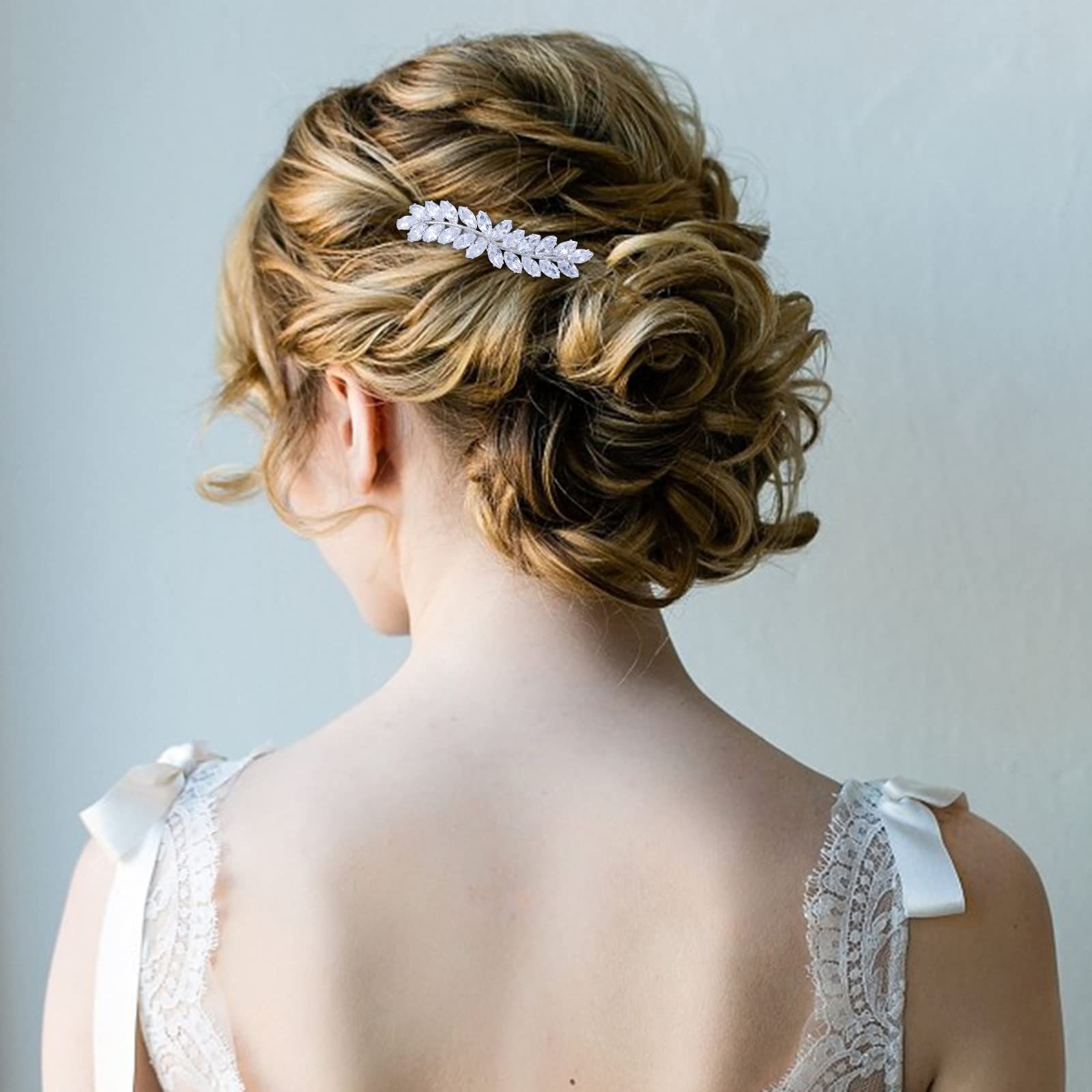 2PCS Crystal Hair Barrettes for Women, Rhinestone Hair Clips Leaf French Barrette Wedding Hair Clips Bridal Hair Accessories — image 2