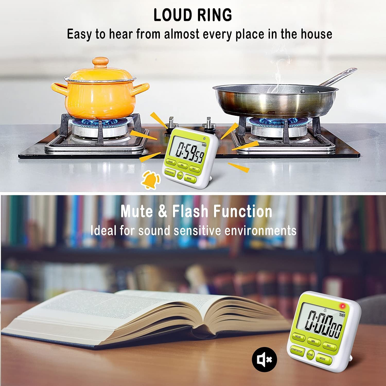 Digital Countdown Kitchen Timer -Count Up Down Magnetic Timer Clock for Cooking Baking Gym Students Green — image 6