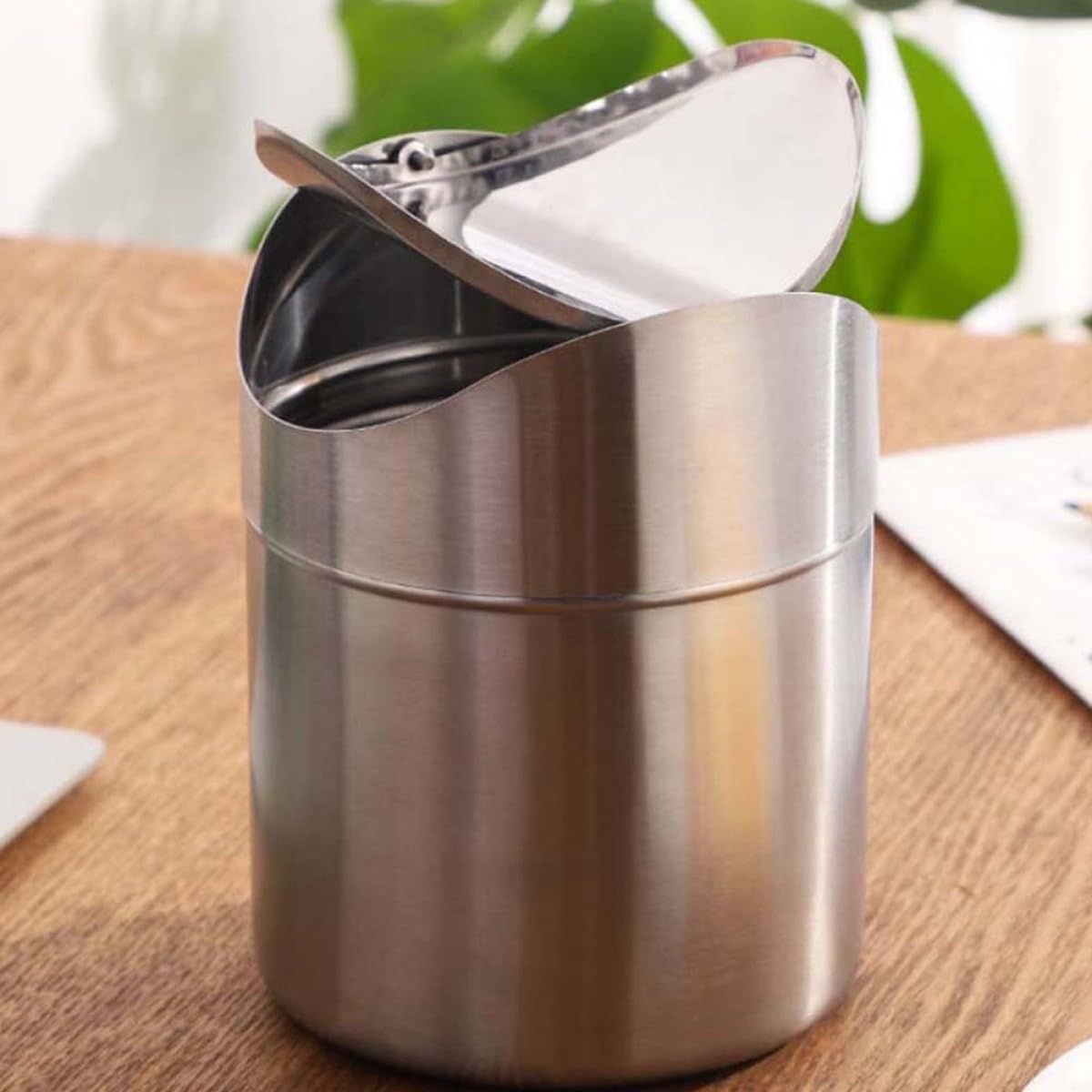 Stainless Steel Small Trash Cans, Trumpet Desktops Mini Creative Covered Desk Kitchen Living Room Trash Cans(Sliver) โ image 3