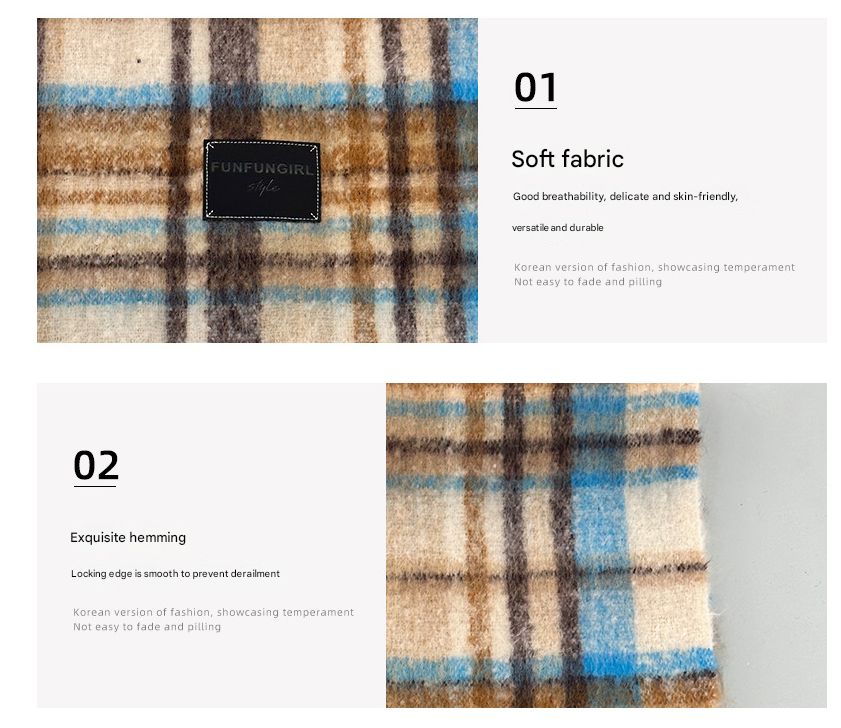 Grey-white Plaid Color-Block Women's Scarf - Autumn/Winter Thick Warm Neck Wrap with Tassels — image 3