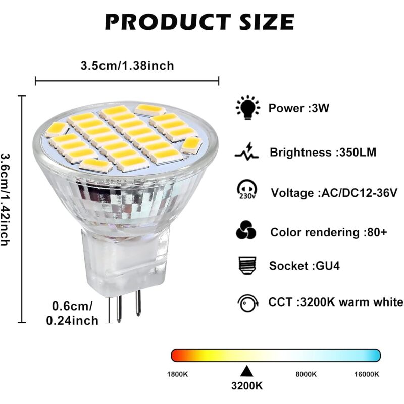Mr11 Gu4 LED 3W Positive White Light 6500K, Non-Dimmable, Gu4 LED Spot Bulbs, 25-35W Halogen Equivalent, 350Lm, Ac/Dc — image 3