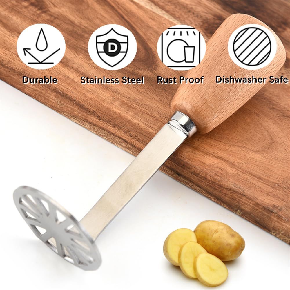 Potato Masher Mini Bean Masher Potatoes Masher with Wood Non Slip Handle,Stainless Steel Masher Kitchen Tool for Avocado โ image 4