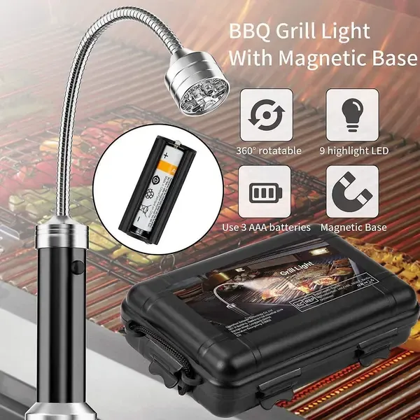 2 Pack Magnetic LED BBQ Grill Lights with 360 Degree Flexible Goosenecks for Camping, Outdoor Cooking and Night Grilling, Silver — image 2