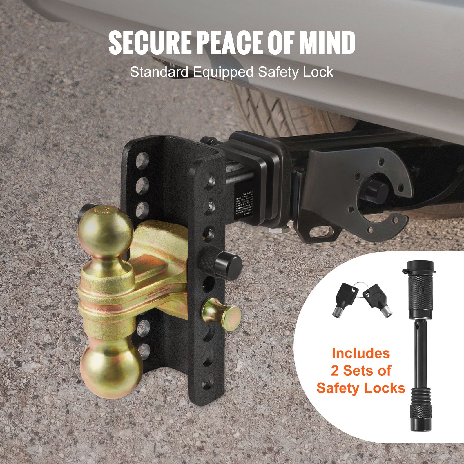 Adjustable Trailer Hitch, 152.4 mm Drop & 114.3 mm Rise Hitch Ball Mount with 50.8 mm Receiver, Solid Tube, 6350 kg GTW, 50.8 mm and 58.7 mm 45# Steel Tow โ image 5