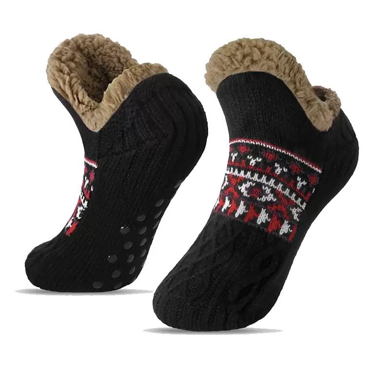 Men's Fleece-Lined Anti-Slip House Socks – Warm, Cozy, and Secure for Indoor Wear with Plush Sherpa Lining and Silicone Grip Dots (M, Black)