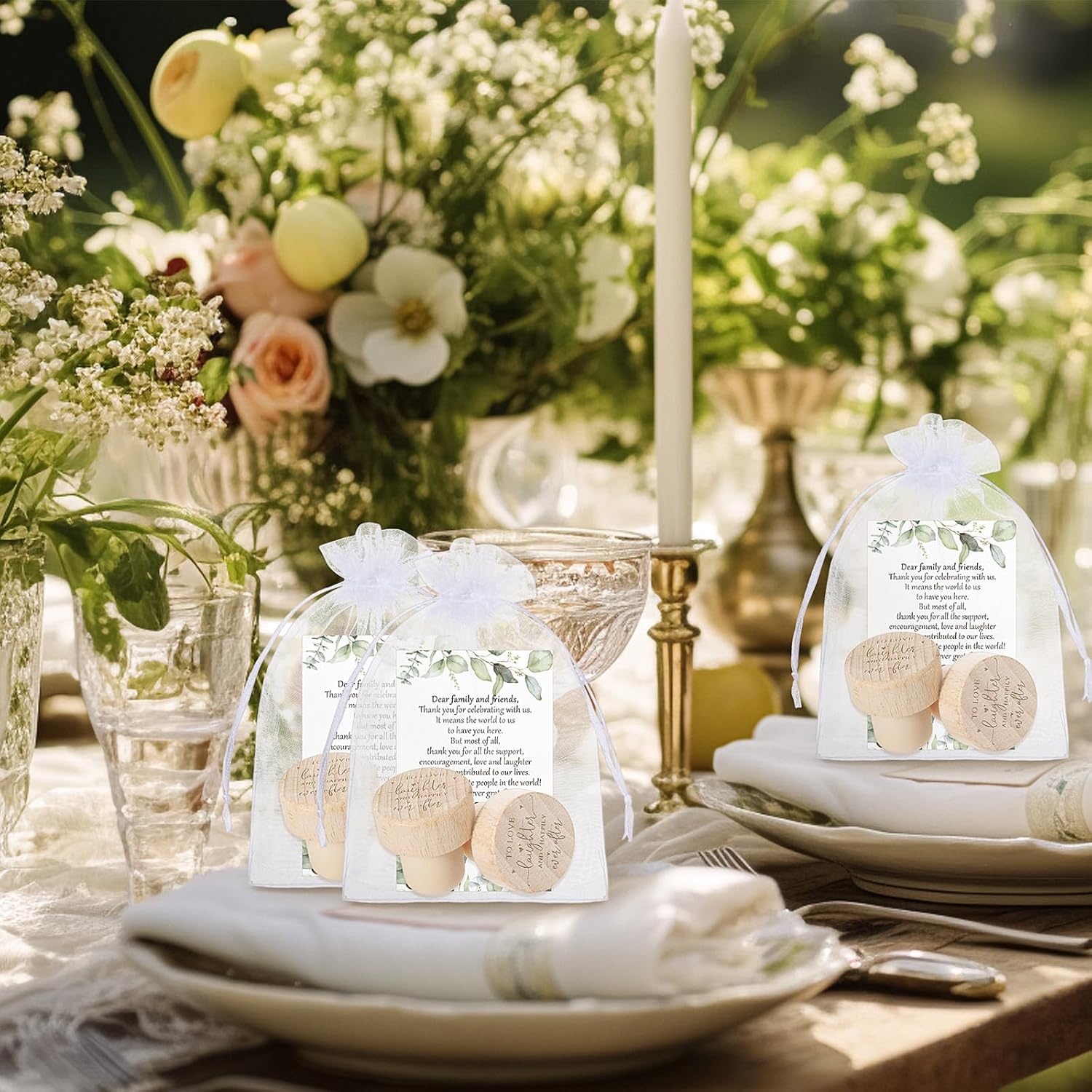 50 Sets Wedding Favors for Guests Bulk Engraved Wood Wine Bottle Corks Wine Stopper with Wedding Thank You Cards and Organza Bags Appreciation Gifts for Guest — image 6