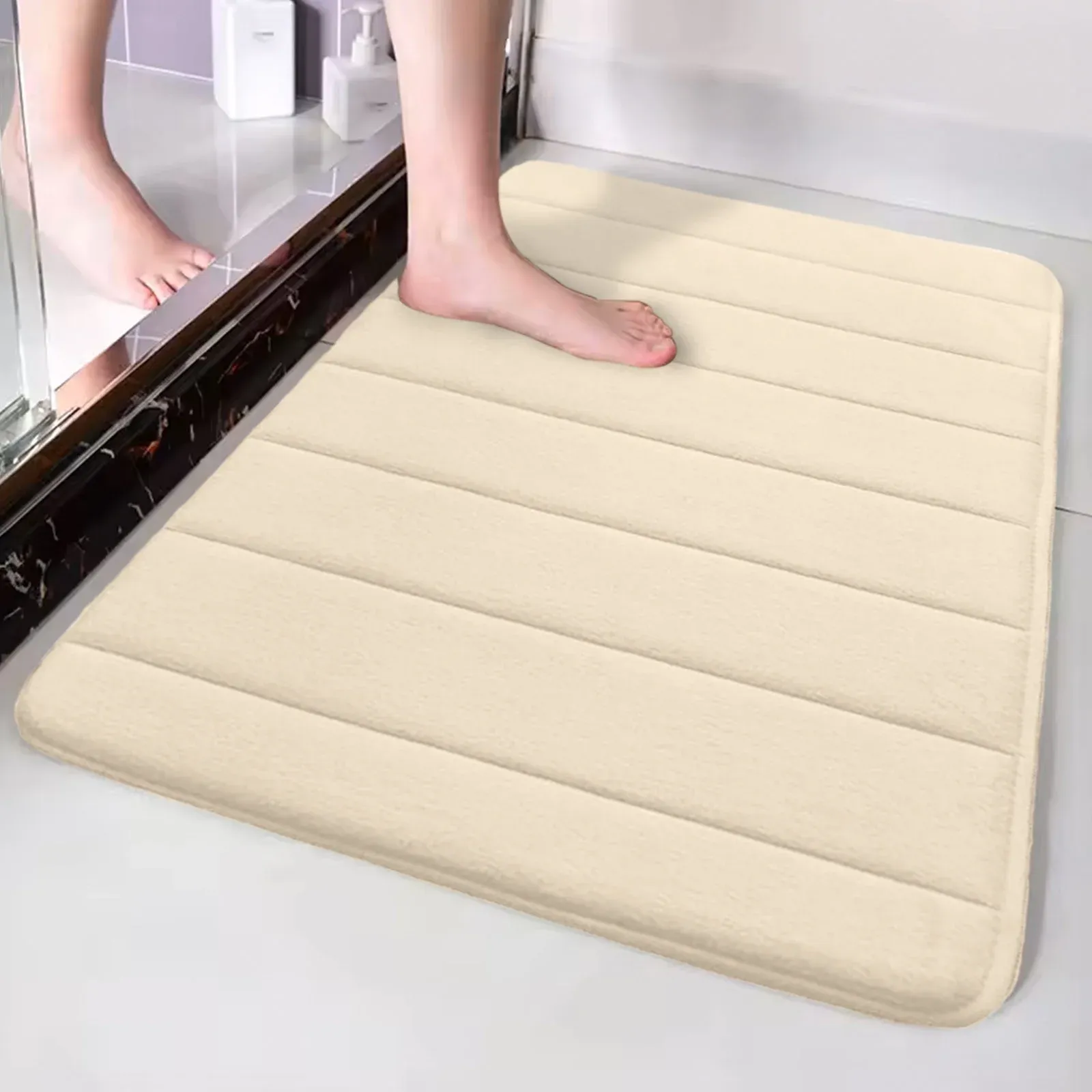 White Non Slip Absorbent Bathroom Rug, Extra Soft Machine Washable Bath Mat for Tub and Shower, 24 × 16 in — image 5